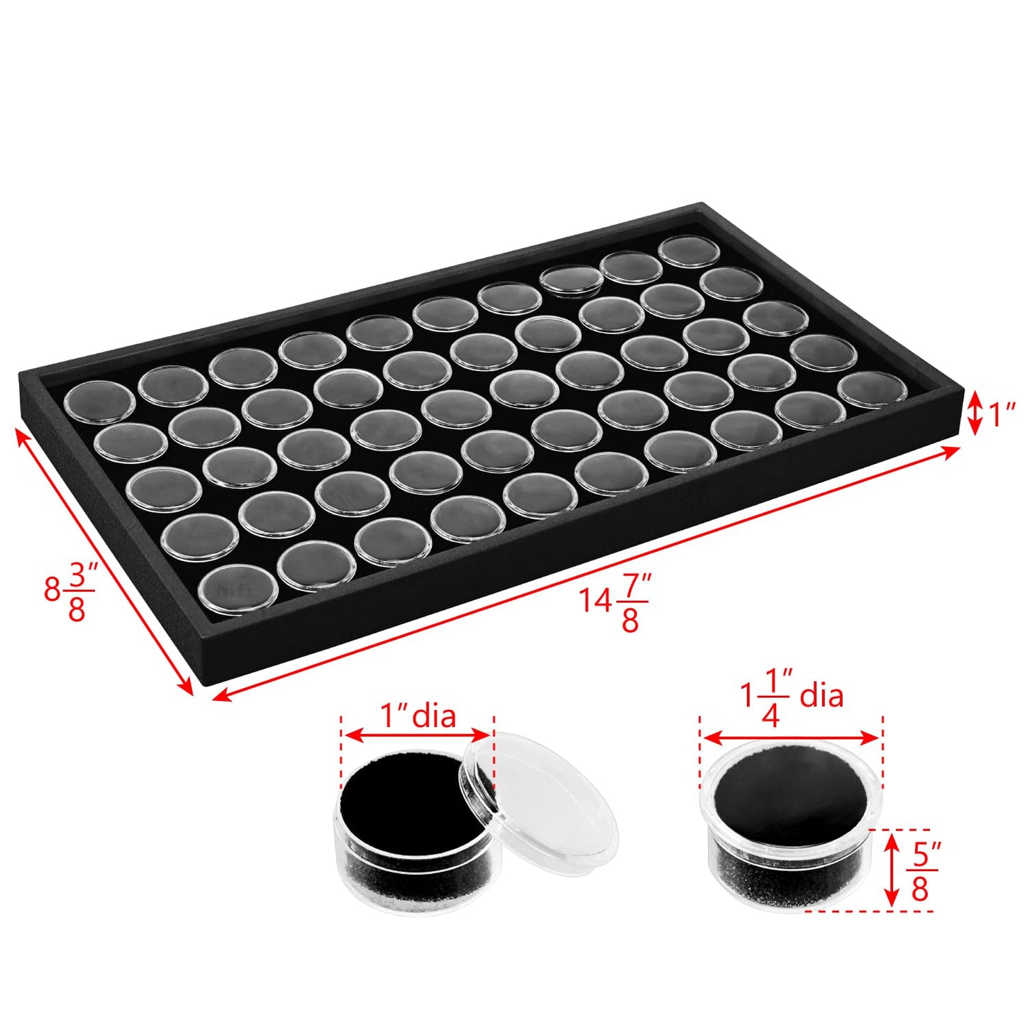 Ikee Design Black Foam Gem Jars Showcase Stackable Display Tray for Collectibles, Home Organization Storage Box with 50 Gemstones and Bead Storage Jars