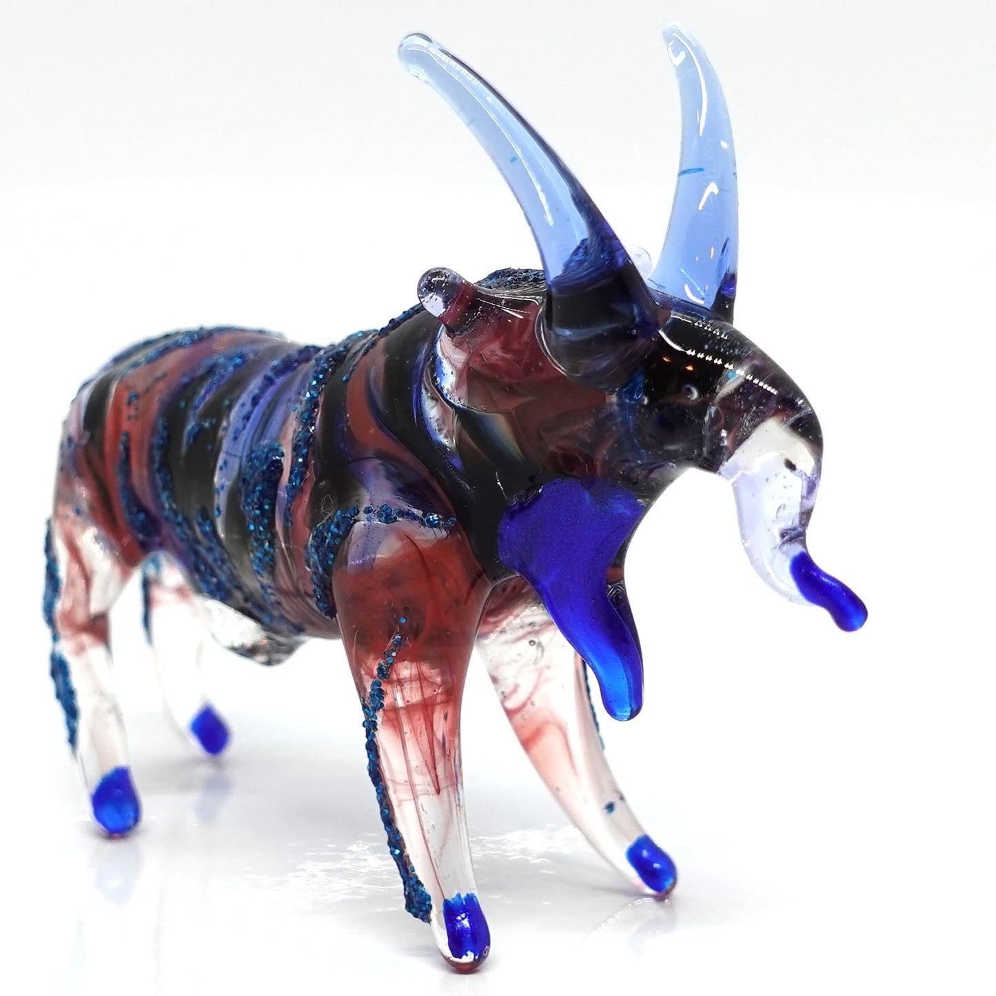 Sansukjai Goat Miniature Blown Glass Art Figurines Animals Hand Painted Collectible Gift Home Decorate (3 inches Blue Red)