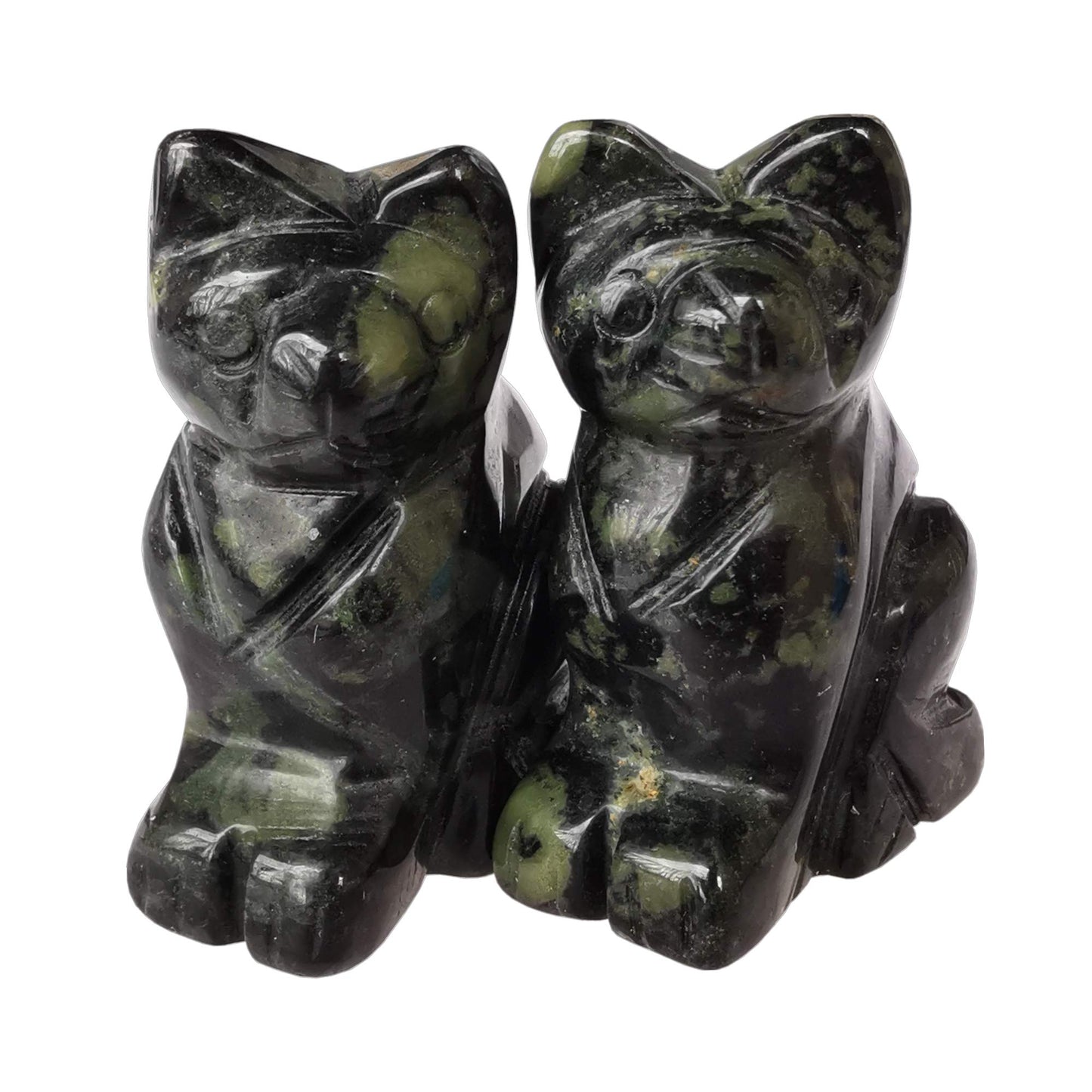 Gemgogo 2 Pcs Natural Kambaba Jasper Pocket Carved Lucky Cat Crystals and Healing Stones Figurines Collectibles,1.5 Inches Room Decor Gemstone, Green