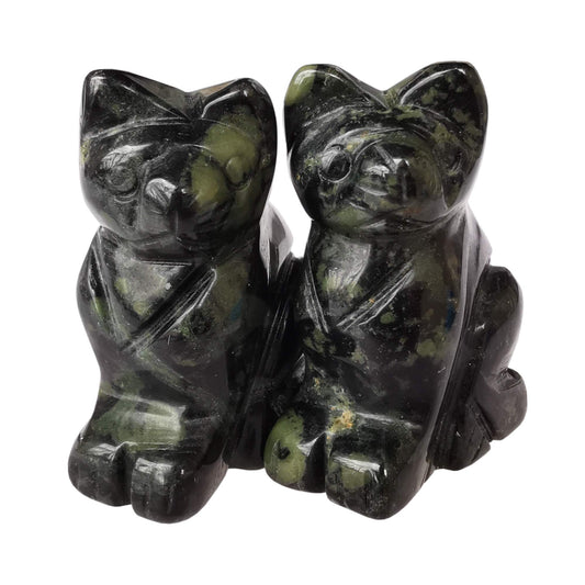 Gemgogo 2 Pcs Natural Kambaba Jasper Pocket Carved Lucky Cat Crystals and Healing Stones Figurines Collectibles,1.5 Inches Room Decor Gemstone, Green