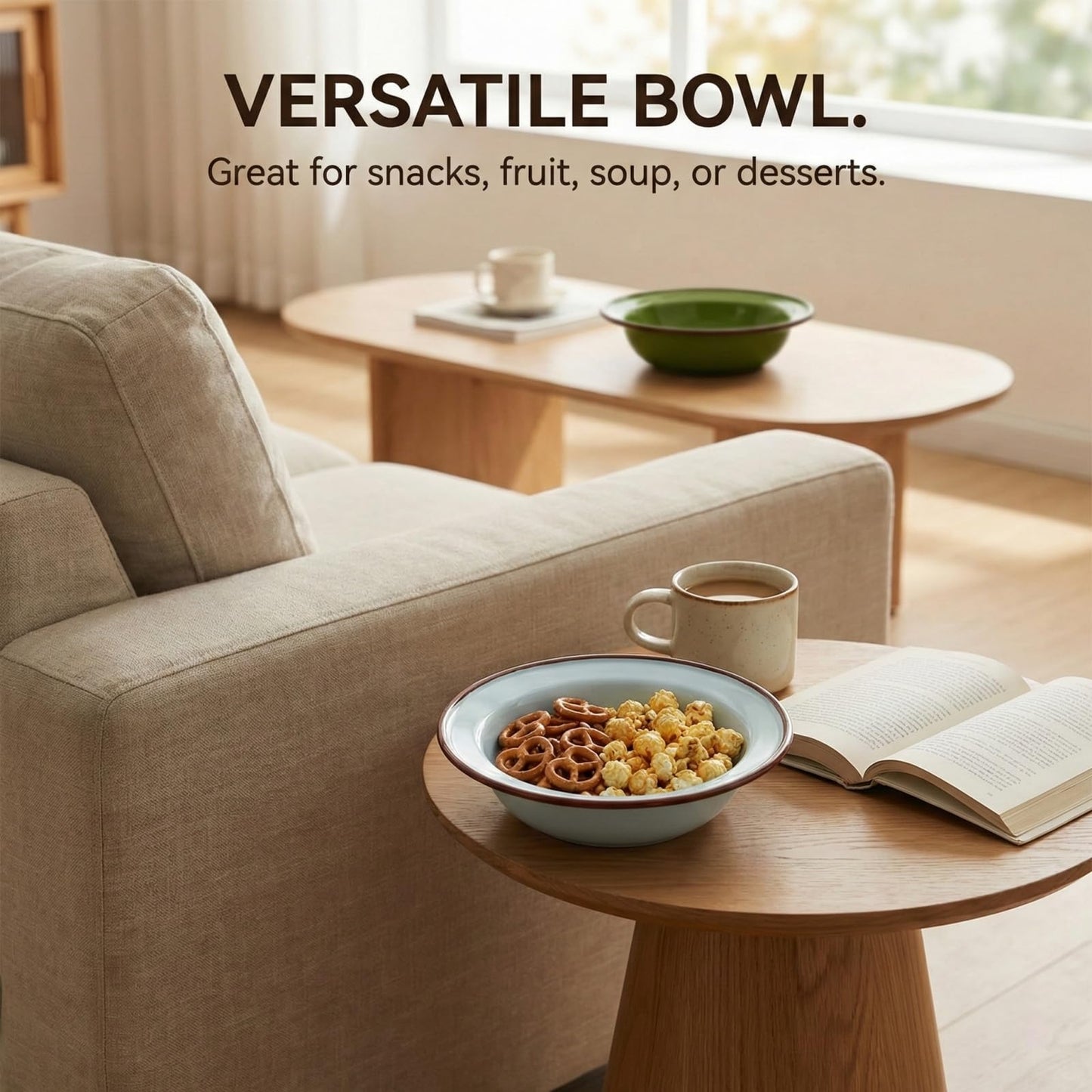 Rocvam 5.7 Inch Ceramic Pasta Bowls - Shallow Soup and Salad Bowl, Microwave and Oven Safe - Blue and Green Aesthetic (Blue)