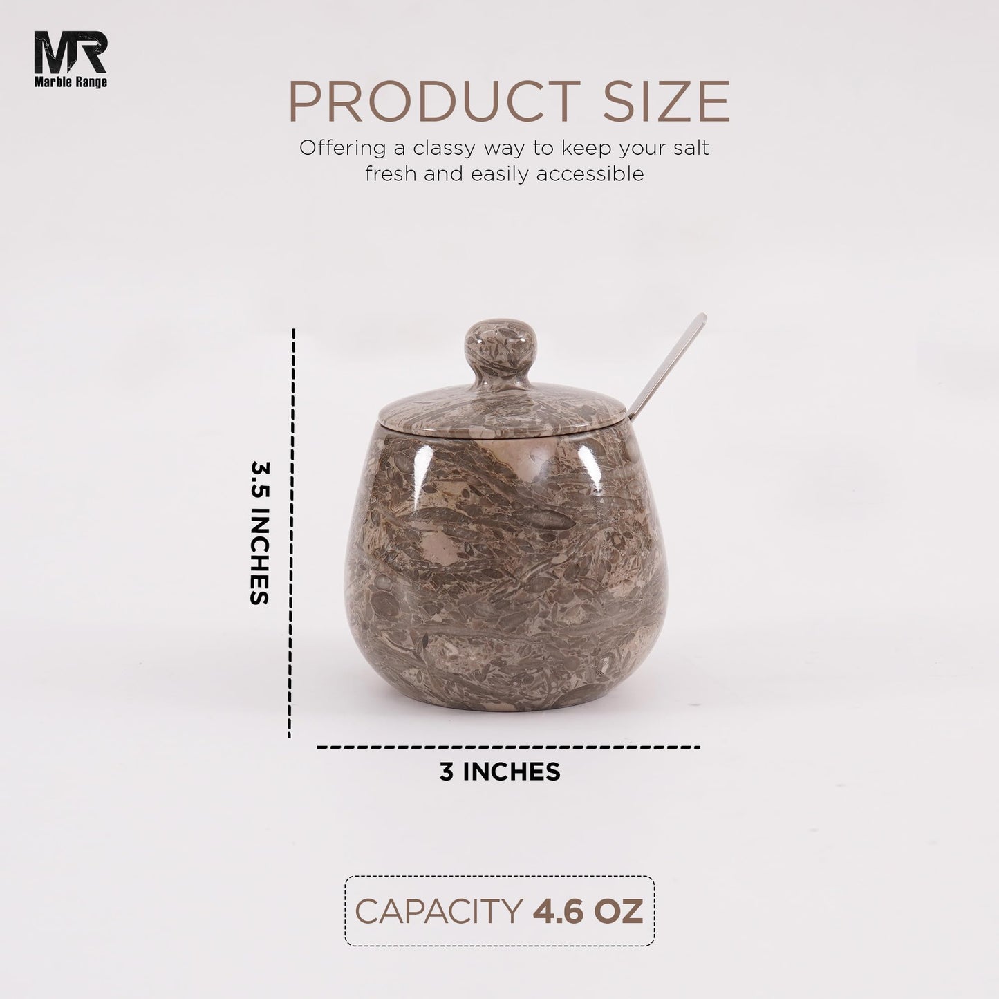 Oceanic Marble Salt Cellar – 3.5 Inch Oceanic Salt Jar with Lid, Table Salt Container, Salt Dish, Salt Holder, Spice Jar, Sugar Bowl, Seasoning Container, Salt Dispenser for Kitchen Counter Decor