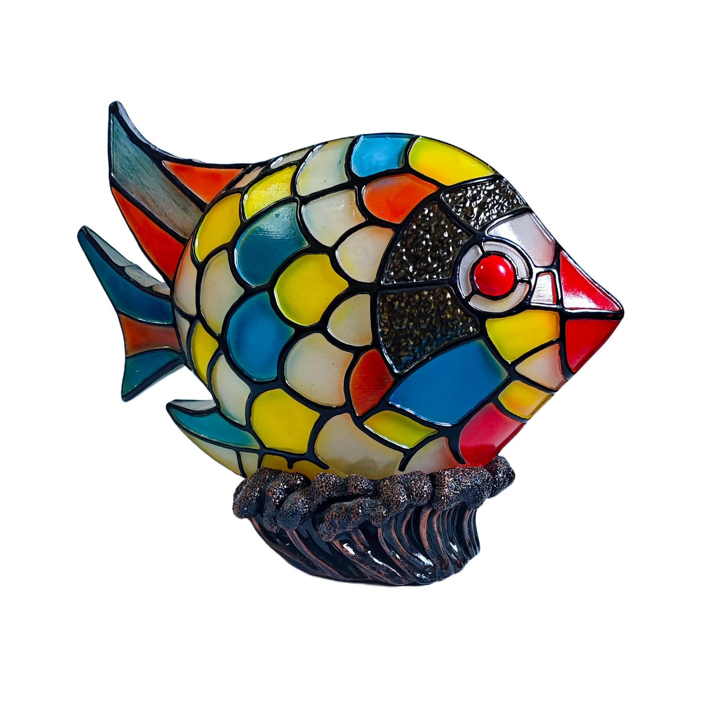Tiffany Style Fish Table Lamp, Hand-Painted Resin Tropical Fish Accent Light, Coastal Decorative Stained Resin Look Bedside Lamp for Living Room, Bedroom, Beach House Decor, Unique Nautical Gift