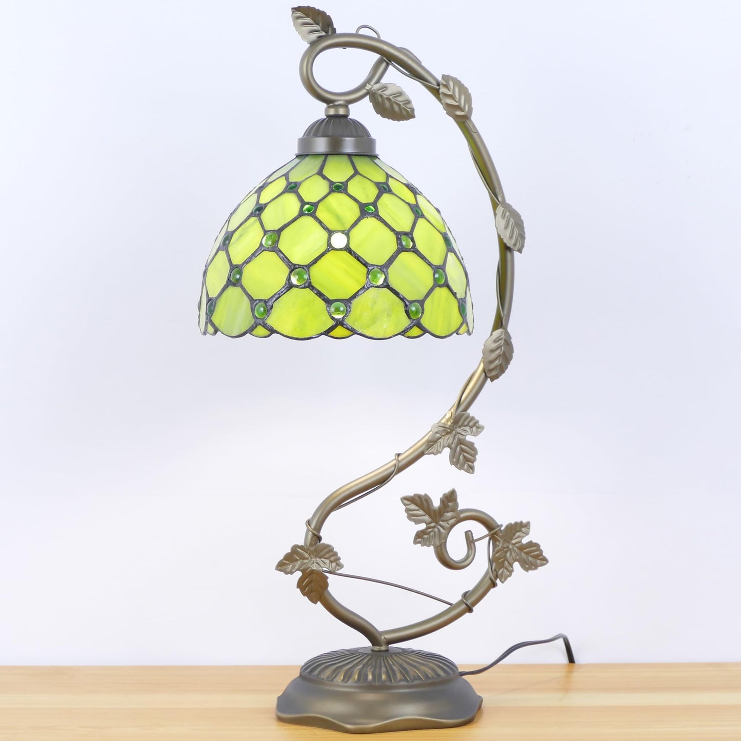 WFAYNTIFL Tiffany Table Lamp Green Yellow Pearl Style Shade 8X10X21 Inch