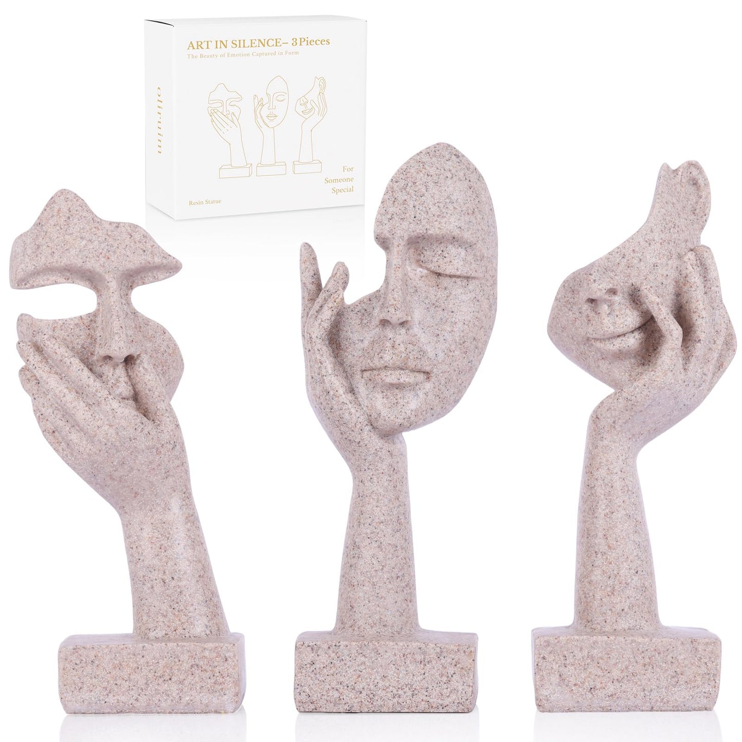 oliruim 3 Pcs Thinker Statue - Resin Art Abstract Home Accent Figurines for Decor Apartment Bookshelf Floating Shelf Living Room Coffee Table Office Desk Counter Decor (3 Pcs Sandstone, 6")