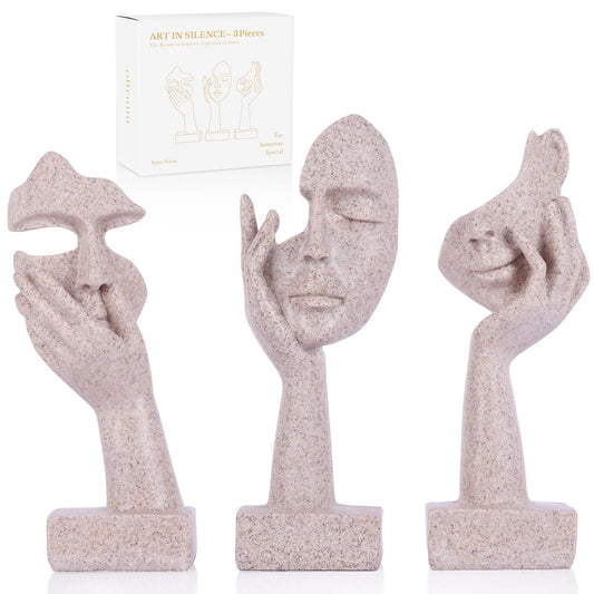oliruim 3 Pcs Thinker Statue - Resin Art Abstract Home Accent Figurines for Decor Apartment Bookshelf Floating Shelf Living Room Coffee Table Office Desk Counter Decor (3 Pcs Sandstone, 6")