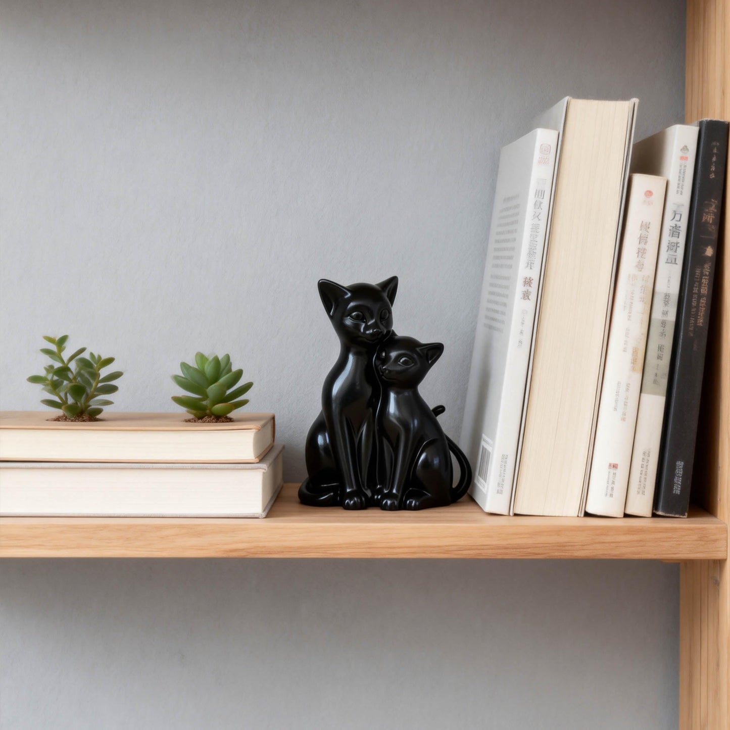JOOMBE Black Cat Statue Animal Couple Figurine for Cat Lovers Gifts