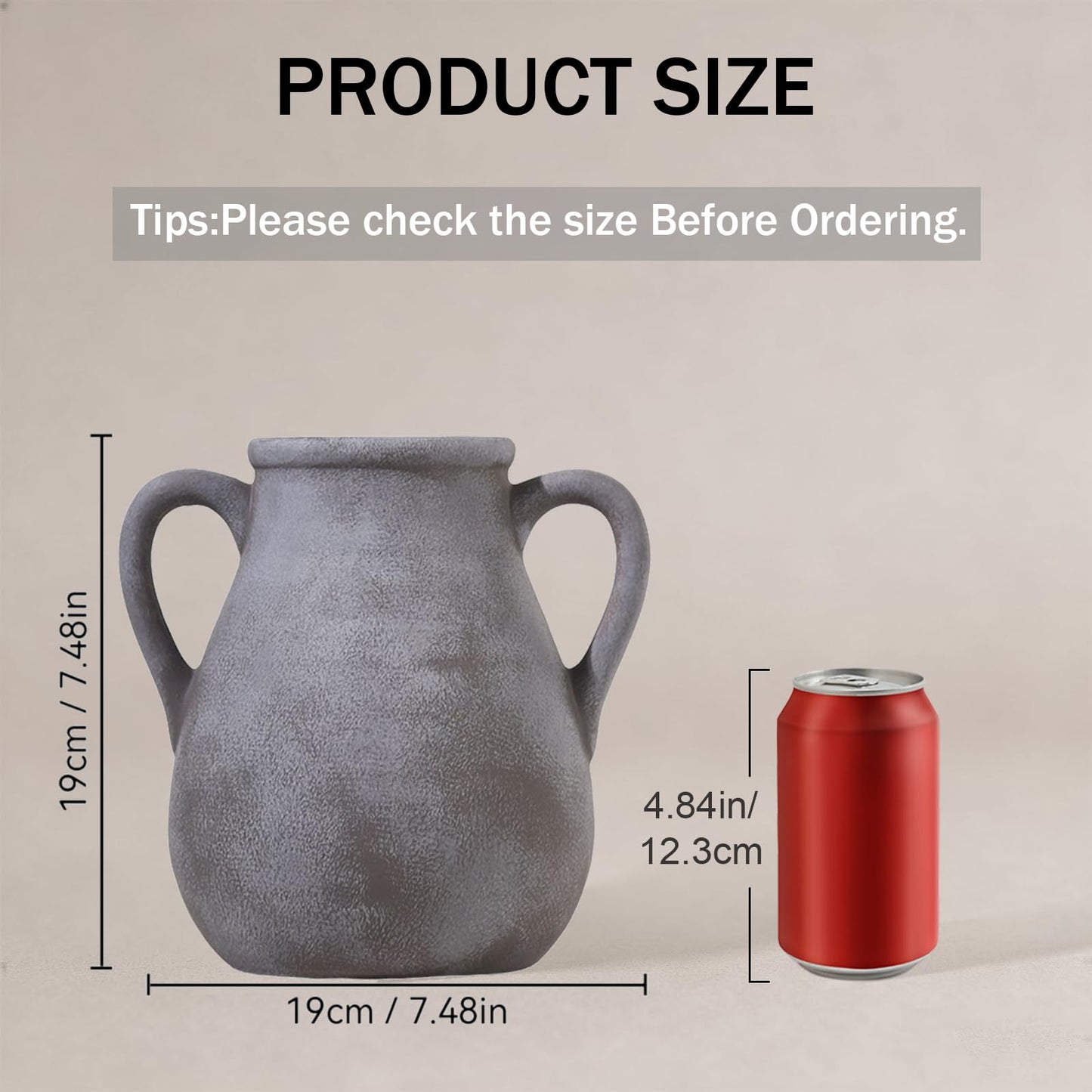 Luetcattus Ceramic Flower Vase with Handles, 7.5 inch Rustic Farmhouse Vase for Centerpieces, Small Decorative Terracotta Vases for Home Decor, Living Room, Table, Neutral