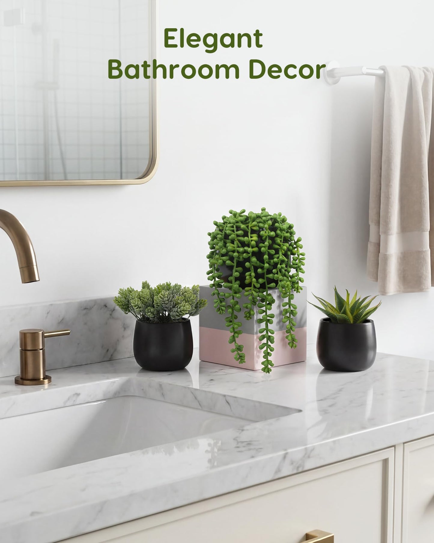 Velener Artificial Succulents Plants in Black Pots (Set of 3) - Faux String of Pearls, Aloe & Sedum Potted Plants Small Fake Plants Indoor for Home Office Table Desk Shelf Kitchen Bathroom Decor