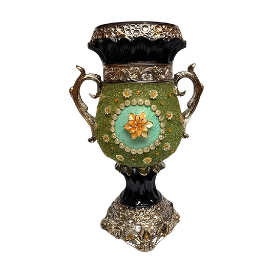 ICE Armor 19" H Green & Golden Color Floral Embellished Decorative Ceramic Vase Stylish Home and Office Decor Luxury Ornament Great Gift for Home Lovers