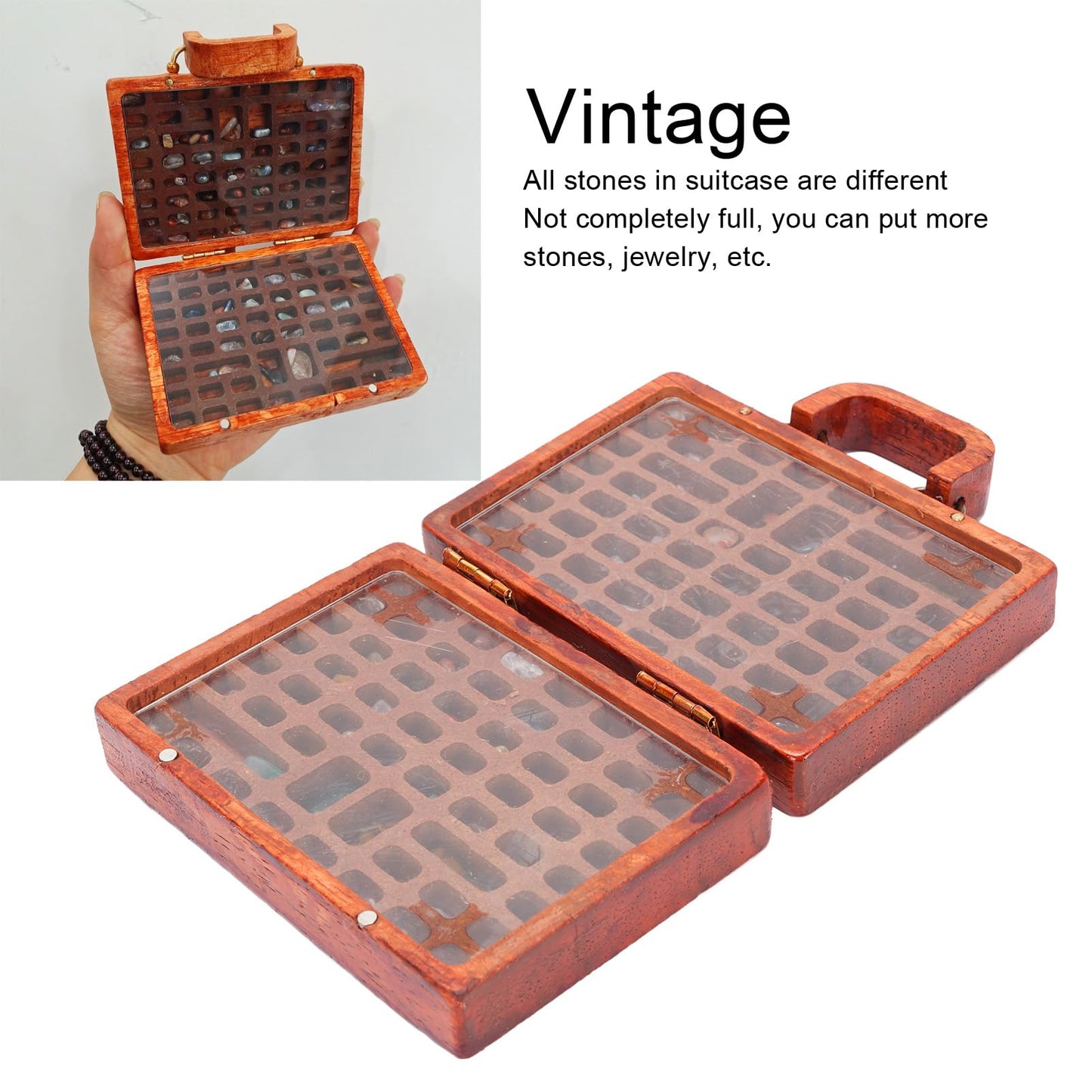 Buachoi Rock Display Case,118 Grid Rock Collection Box, Crystal Mineral Display Showcase with Protective Panel, Wooden Stones Storage Organizer Holder,for Agate Opal Crystal Stone Arrowheads etc.