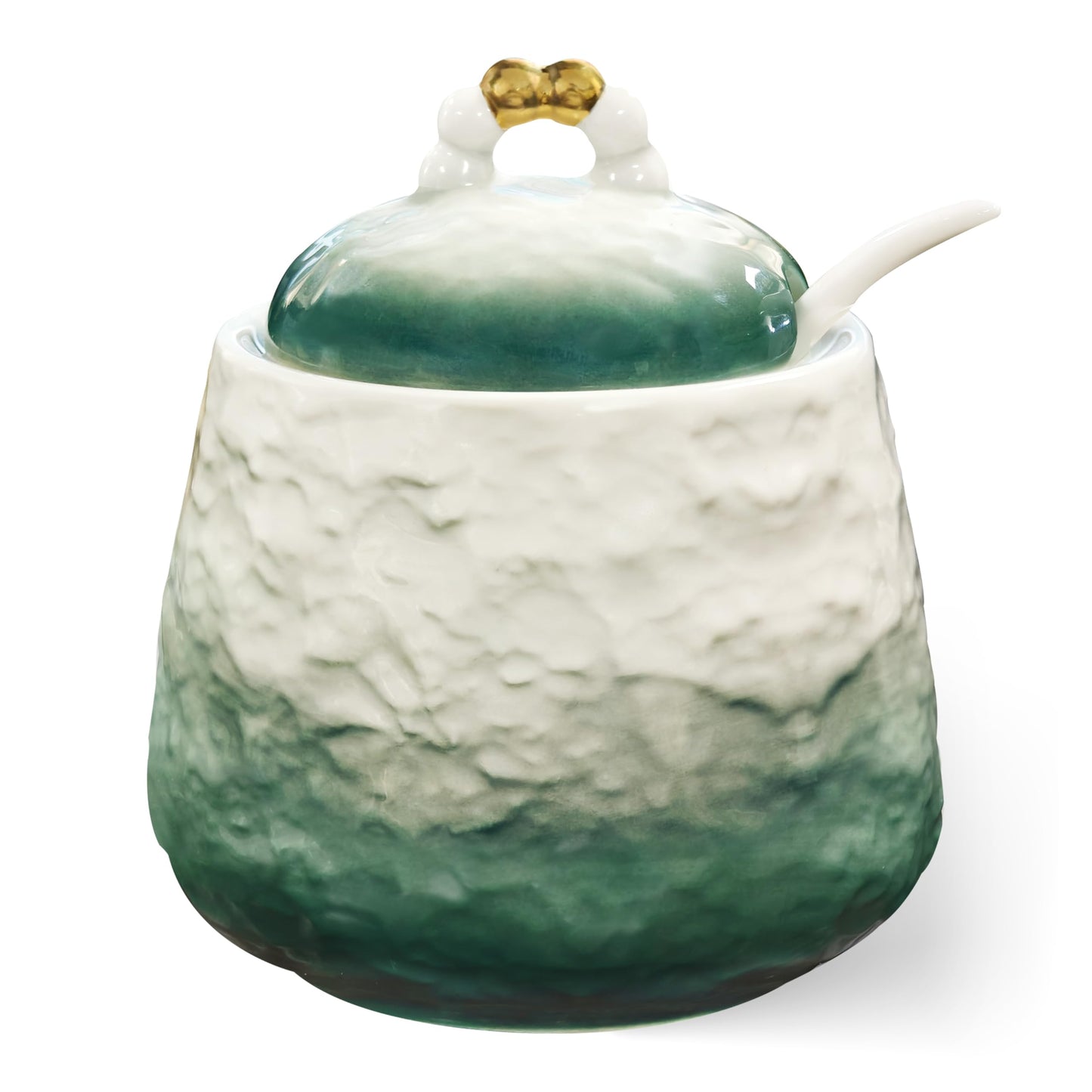 BarroSol Ceramic Sugar Bowl with Lid and Spoon,12oz Sugar Bowl with Gradient Texture, Sugar Container with Lid and Spoon Sugar Jar for Coffee Station Accessories,Dishwasher & Microwave Safe,Green