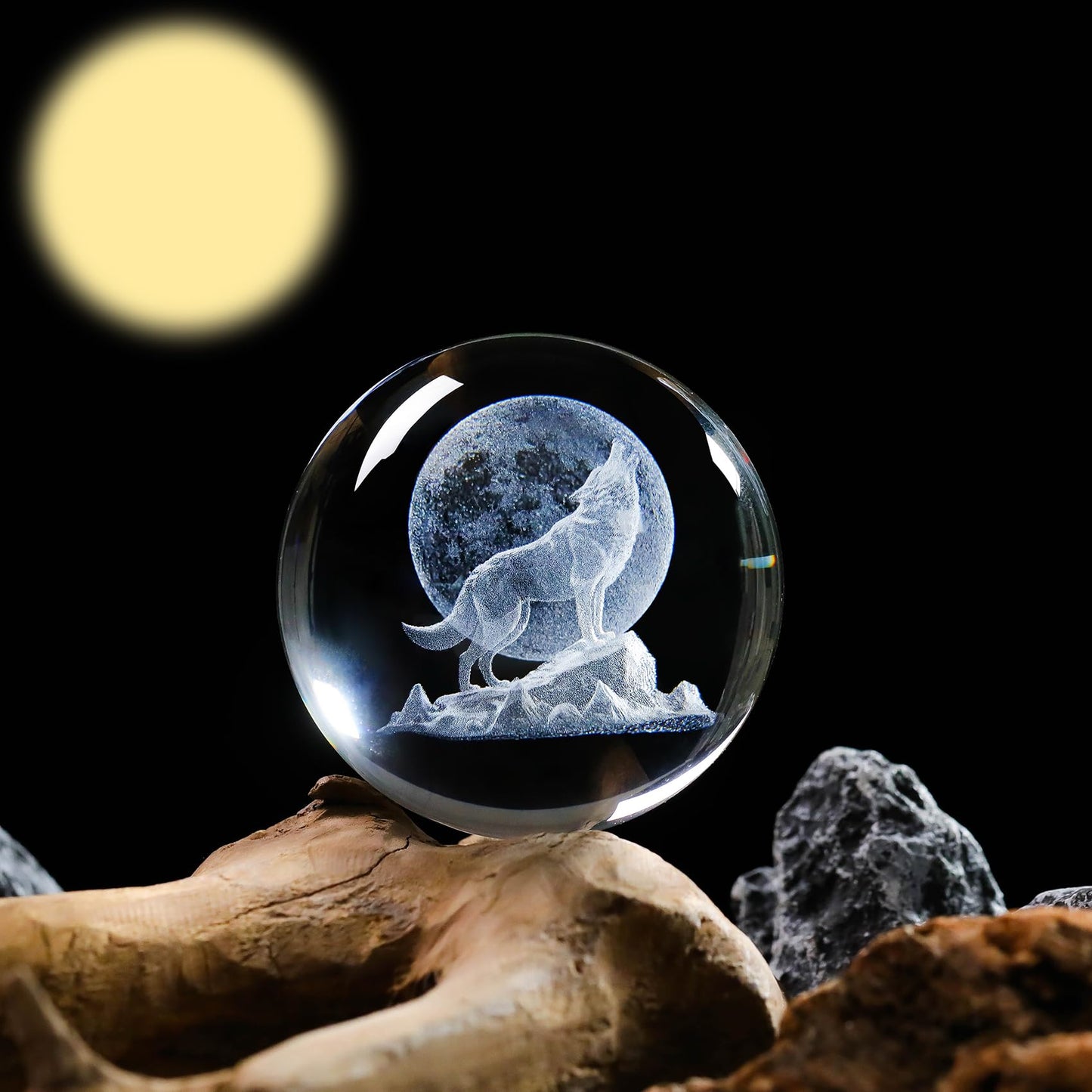 Arikyrist Crystal 3D Wolf 3.15in Ball Figurine Gifts for Men, Collectible Glass Animal Art Sphere for Room with LED Light Base Keepsakes for Wolves Lovers Home Decor Paperweight