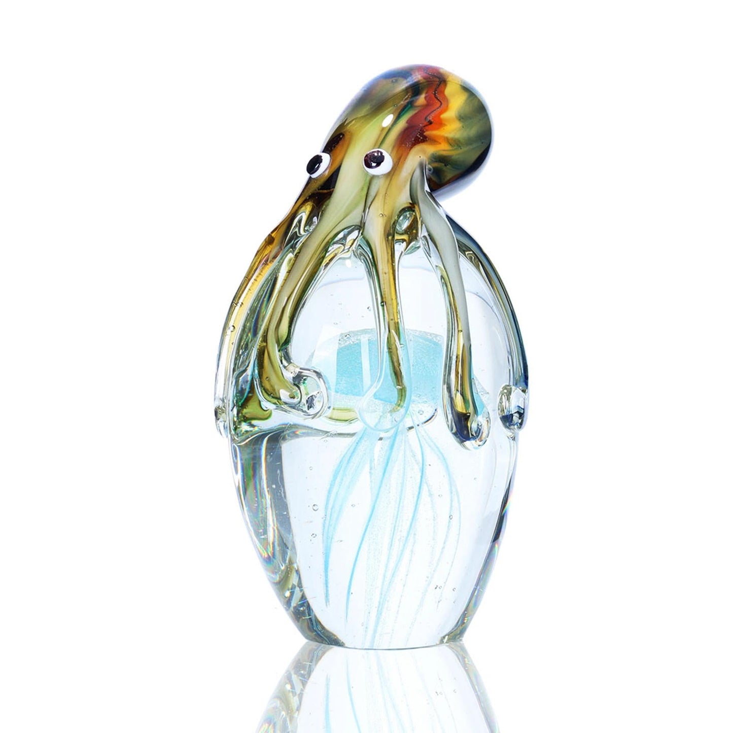 QFkris Glass Octopus Figurine for Home Decor, 5.5" Blown Glass Octopus Paperweight for Home Decoration Desk, Gift for Summer Mothers Day Thanksgiving Christmas Valentines Day