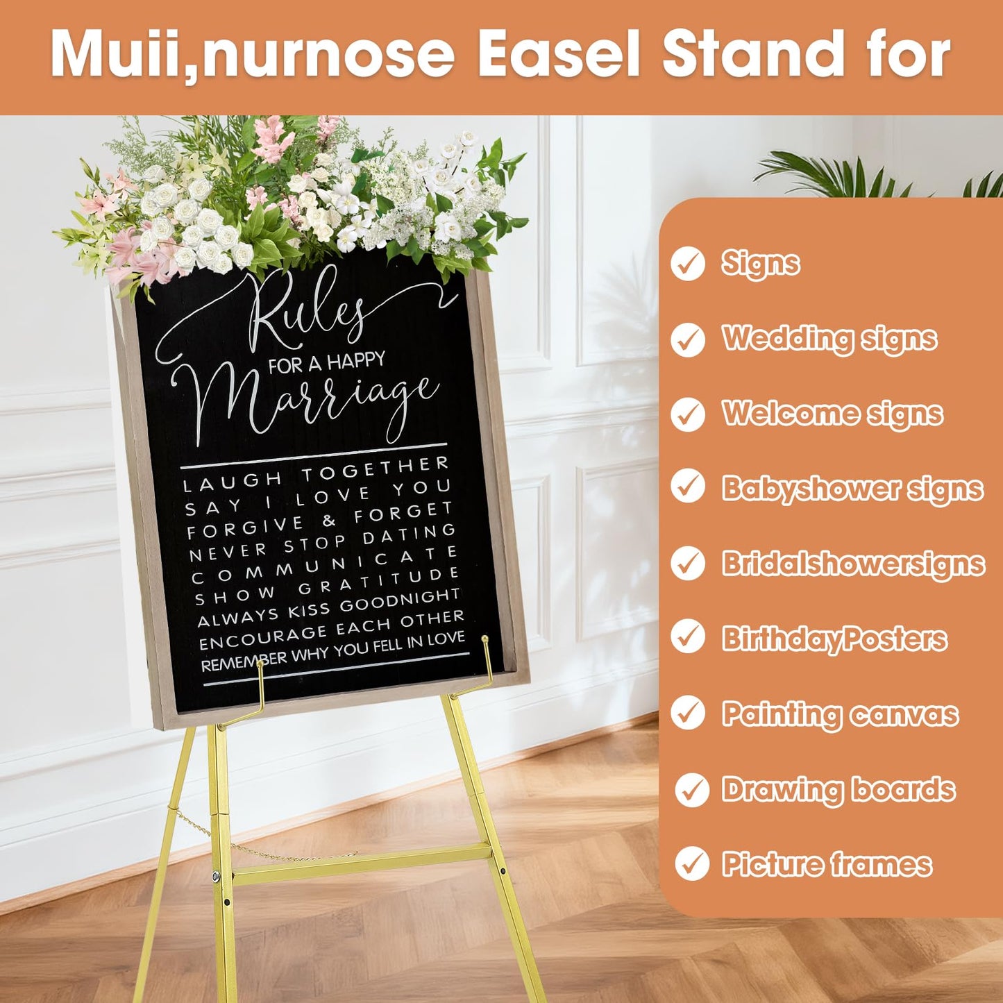 2 Pack Gold Easel Stand for Wedding Sign, Heavy Duty Metal Display Easel with Adjustable Chain, 4-Tier Height Adjustable Art Easel for Painting, Posters, Pictures & Commercial Display