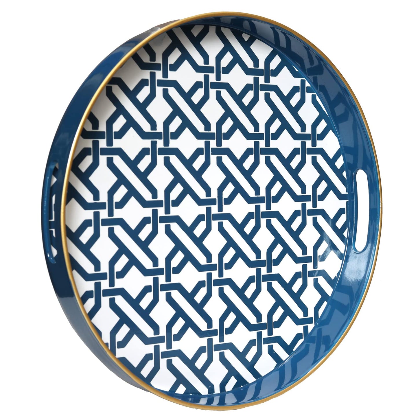 Spsyrine Round Decorative Tray, Plastic Serving Table Tray with Handles for Ottoman, Coffee Table, Bathroom, Kitchen, Living Room, White