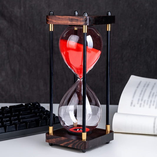 Large Sand Timer, Hourglass Timer 30 Minutes, Vintage Wooden Hour Glass Timer, Modern Home Kitchen Office Decoration (Red)