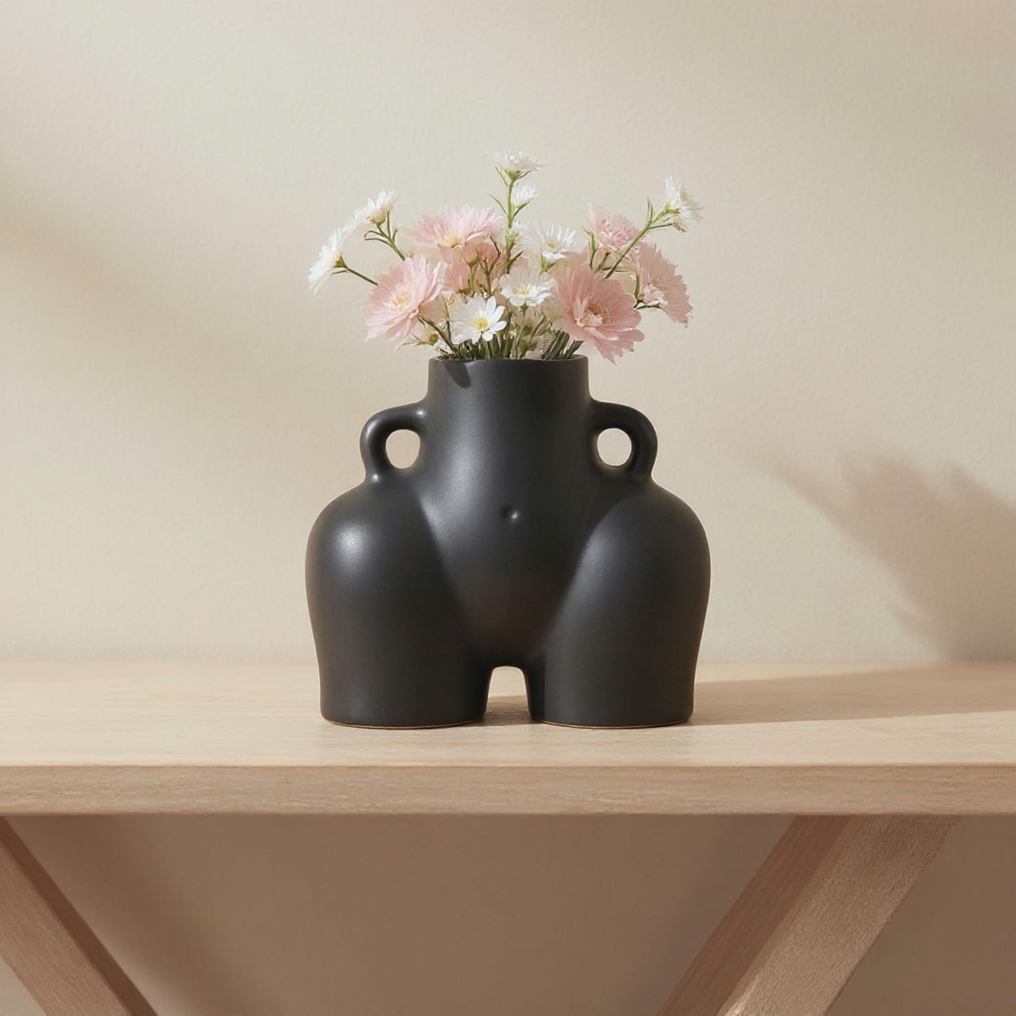 Ceramic Vase Flower Holder – Decorative Accent for Shelves or Tables, Living Room, Bedroom, or Office Placement, Modern Sculptural Home Decor Design for Visual Impact – 6", Black