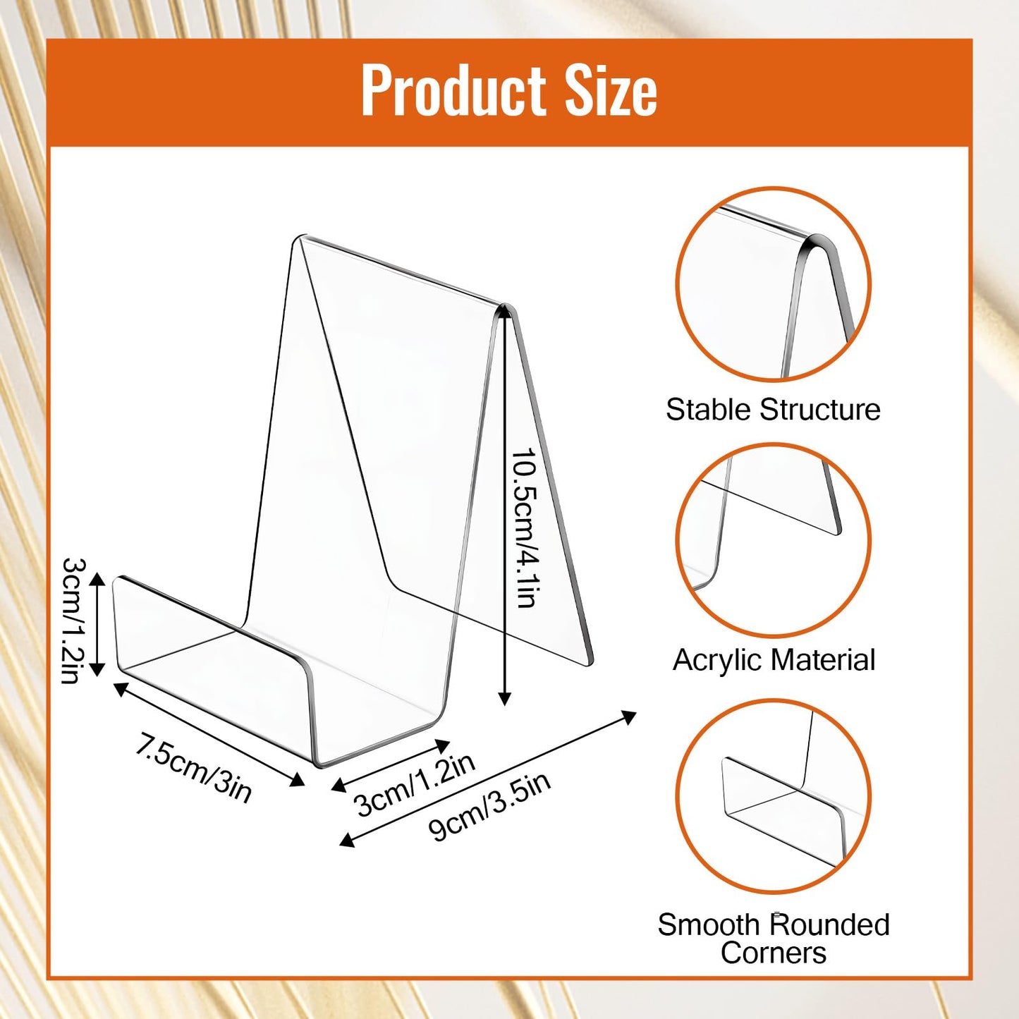 SHENLIU 20 Pack Clear Book Stand, 3x4 Inch Acrylic Easel Stand Book Display Holder, Display Stands for Album, CD, Music Sheets, Plate, Artworks, Phone, Tablet, Magazine, Postcard