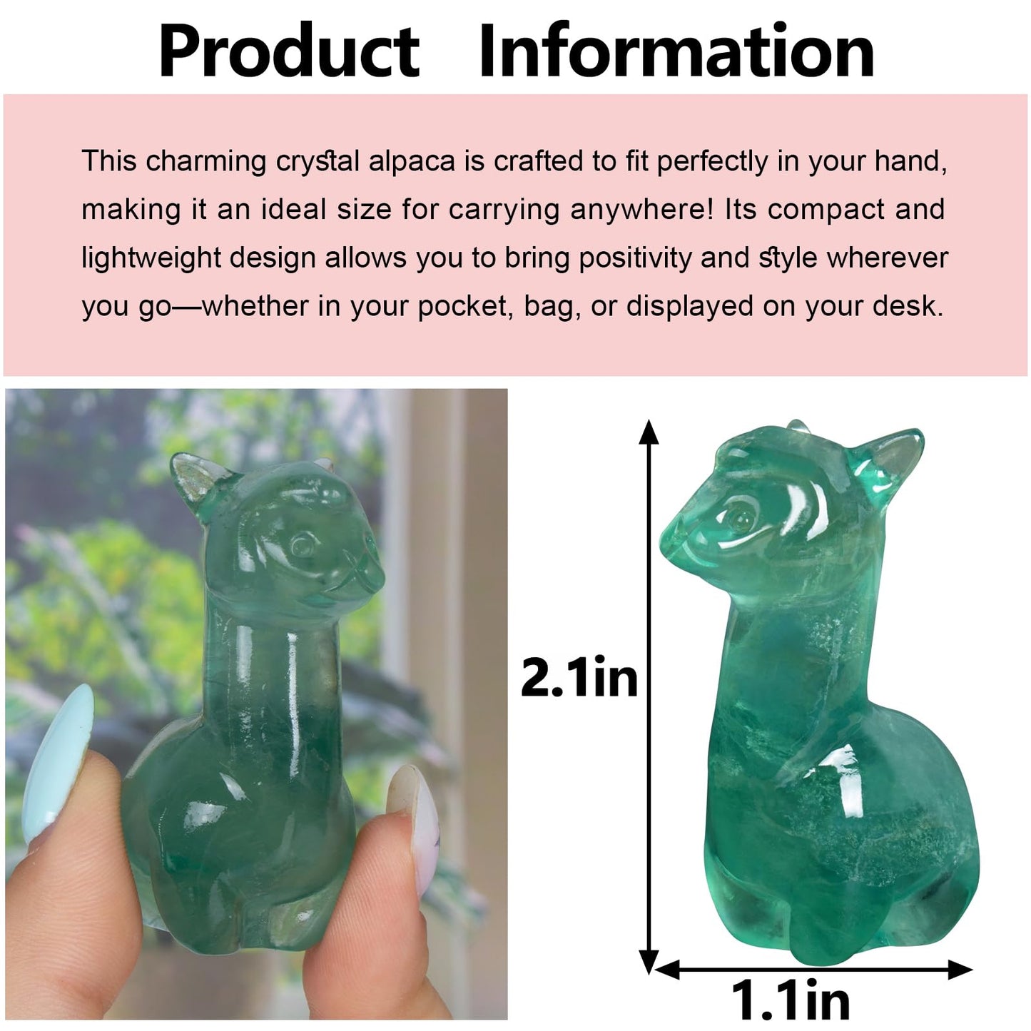 Ytbeoxk 2.1 inch Hand Carved Natural Fluorite Alpaca Statue Sparkling Desk Charm for Kitchen Serenity Zen Office Guardian Stress Relief Companions Statue Crystal Home Decor.