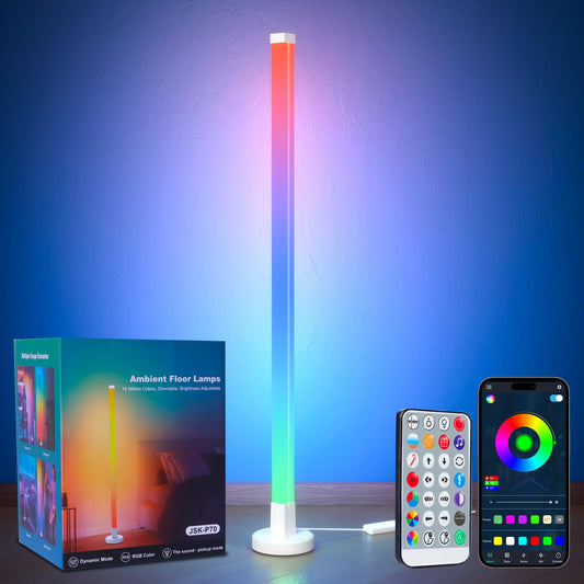 Phylosal Corner Floor Lamp, Smart RGB Corner Lamp with App and Remote Control, Music Sync Standing Lamp with 16 Million DIY Colors, Modern LED Ambient Light for Bedroom, Living Room, Gaming Rooms