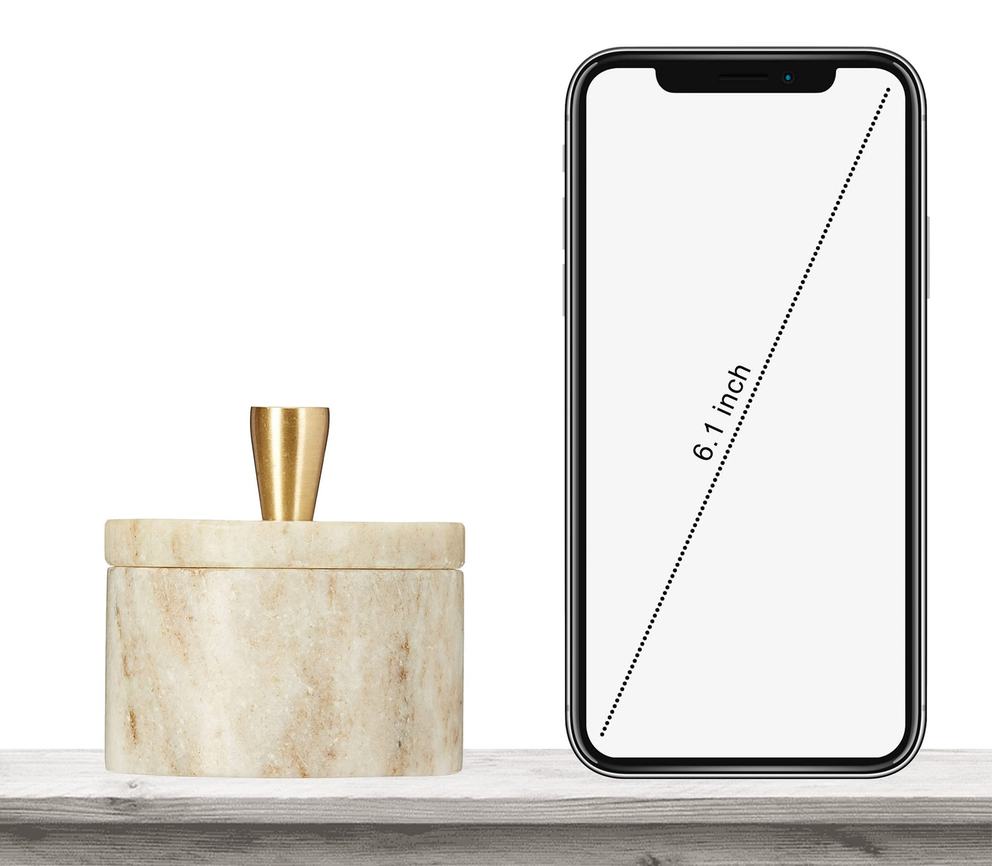 Queenza Marble Salt Cellar with Lid and Brass Knob (Brown)