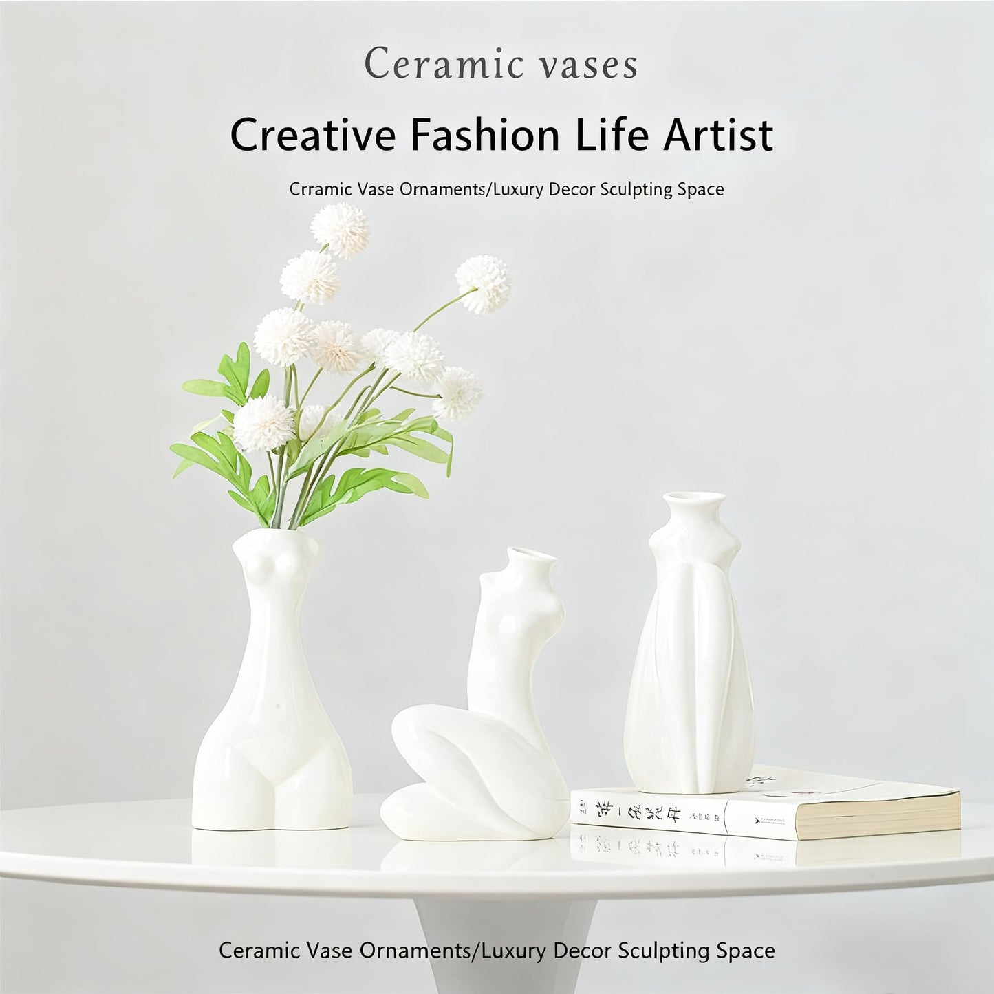 Abstract Body Shaped Ceramic Vase, Artistic White Ceramic Flower Vase for Home Decor, Table Centerpiece, Modern Aesthetic, Sitting Posture 8.27'' H