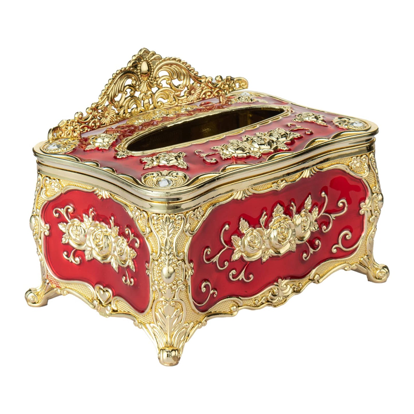 Luxurious Rose Tissue Box Acrylic Holder Cover Luxurious Elegant Design Tissue Holders Paper Holder Napkin Holder for Home Toilet Bath (Gold with Wine red)