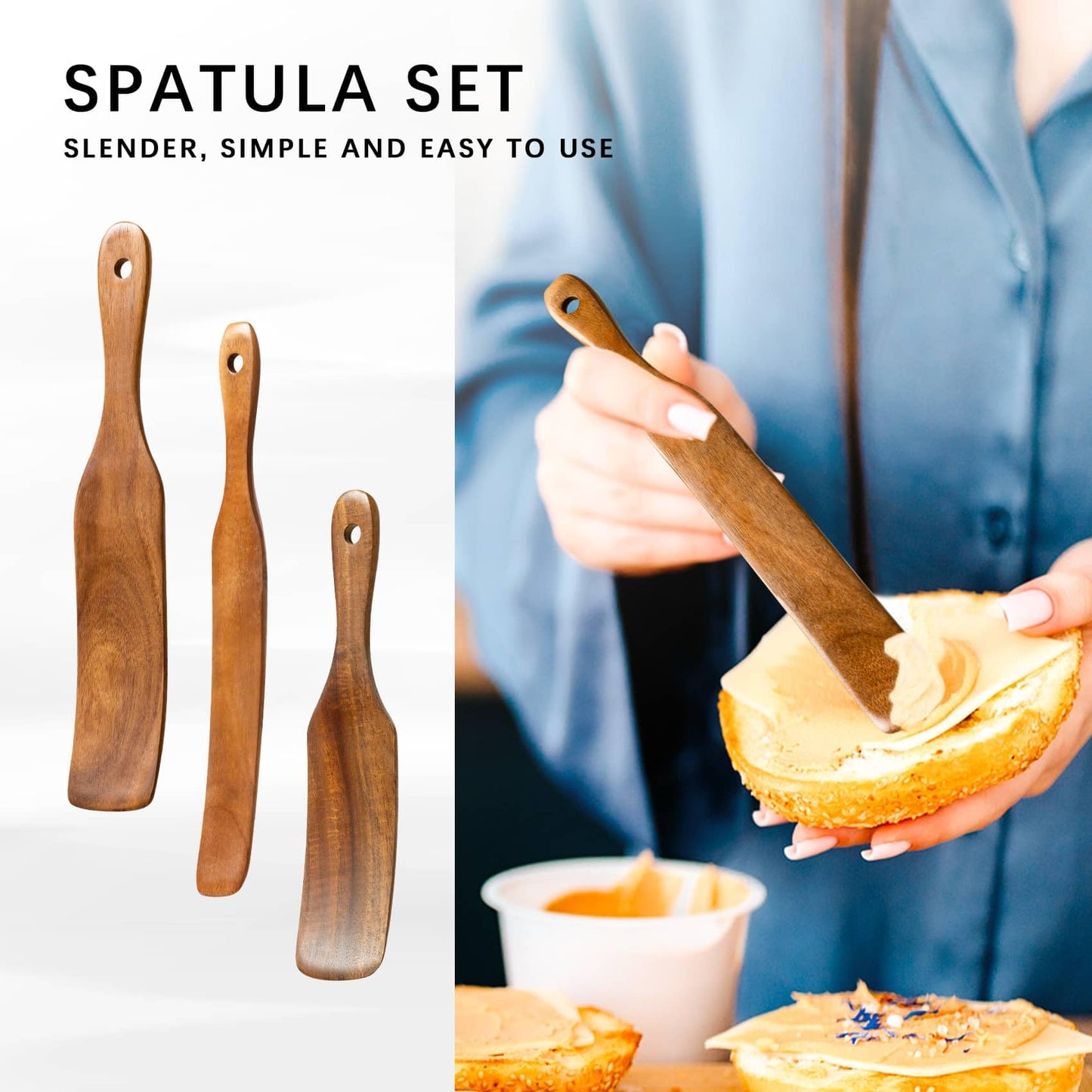 Hefild Wooden Spatulas for Cooking Set of 5, Teak Spatula Set with Ergonomic Handles, Nonstick Safe Wooden Spoons for Cooking, Wood Utensil Set for Kitchen, Smooth Handcrafted Wood Spurtle