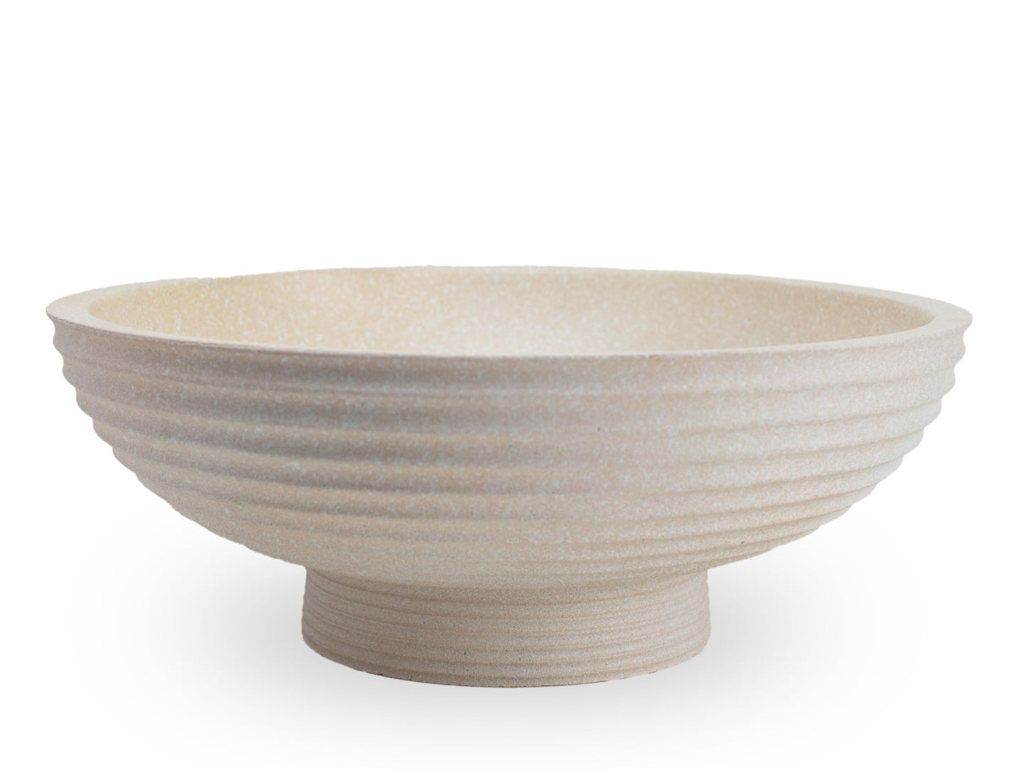 GLIMSDEER Minimalist Decorative Pedestal Bowl, 11.2''D Resin Horizontal Stripes Catch All Bowl for Keys, Candles, Boho Large Dish for Coffee Table Centerpiece, Entryway Console Table, Beige White