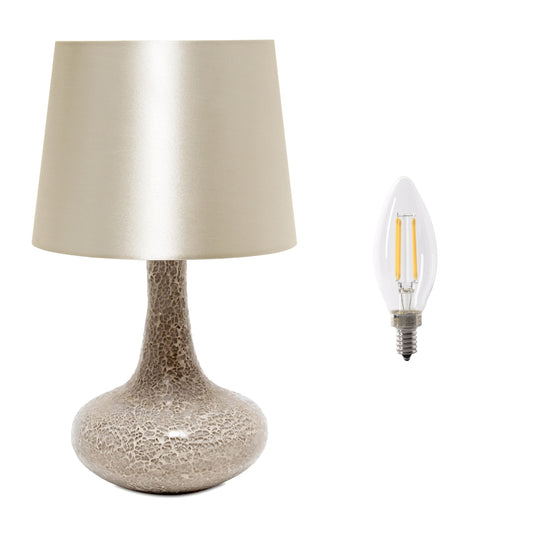 Simple Designs LT3039-CHA-LB 14.17" Mosaic Tiled Glass Genie Table Lamp with LED Bulb, Champagne