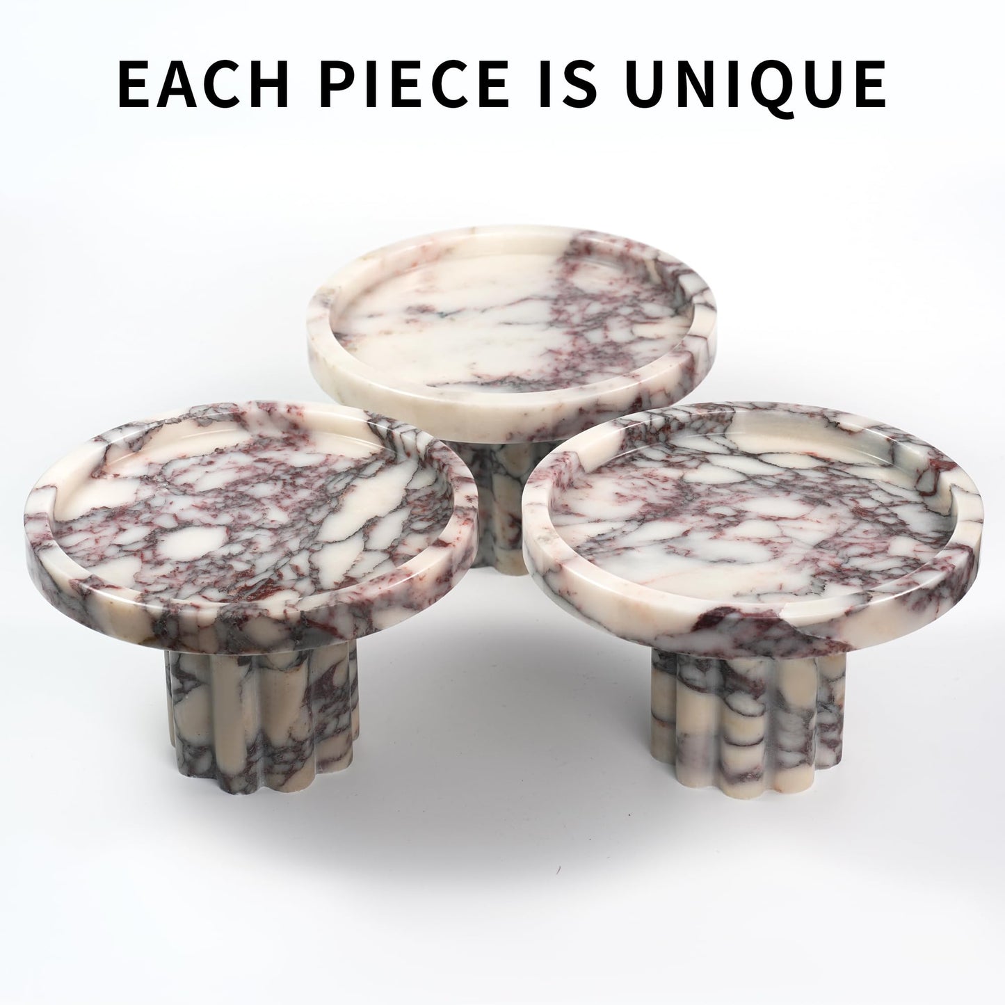 LWALMS Marble Perfume Tray with Legs - Round Decorative Stone Pedestal for Bathroom Vanity Coffee Table Kitchen Countertop, Footed Jewelry Candle Organizers Catchall Plate Riser with A Scalloped Leg