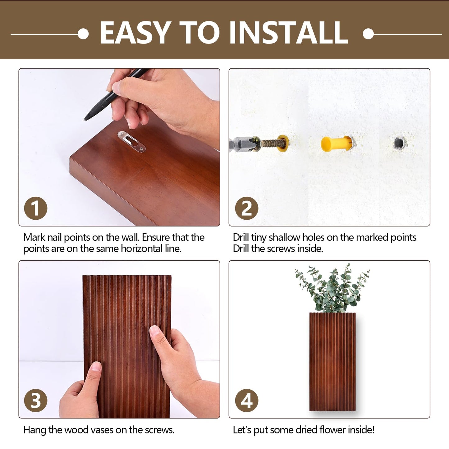 2PCS Wood Wall Planter for Indoor Plants, Wooden Hanging Planter for Dried Flowers and Artificial Greenery Plants, Wooden Pocket Vases,Modern Farmhouse Wood Wall Decor for Living Room,Bedroom,Bathroom
