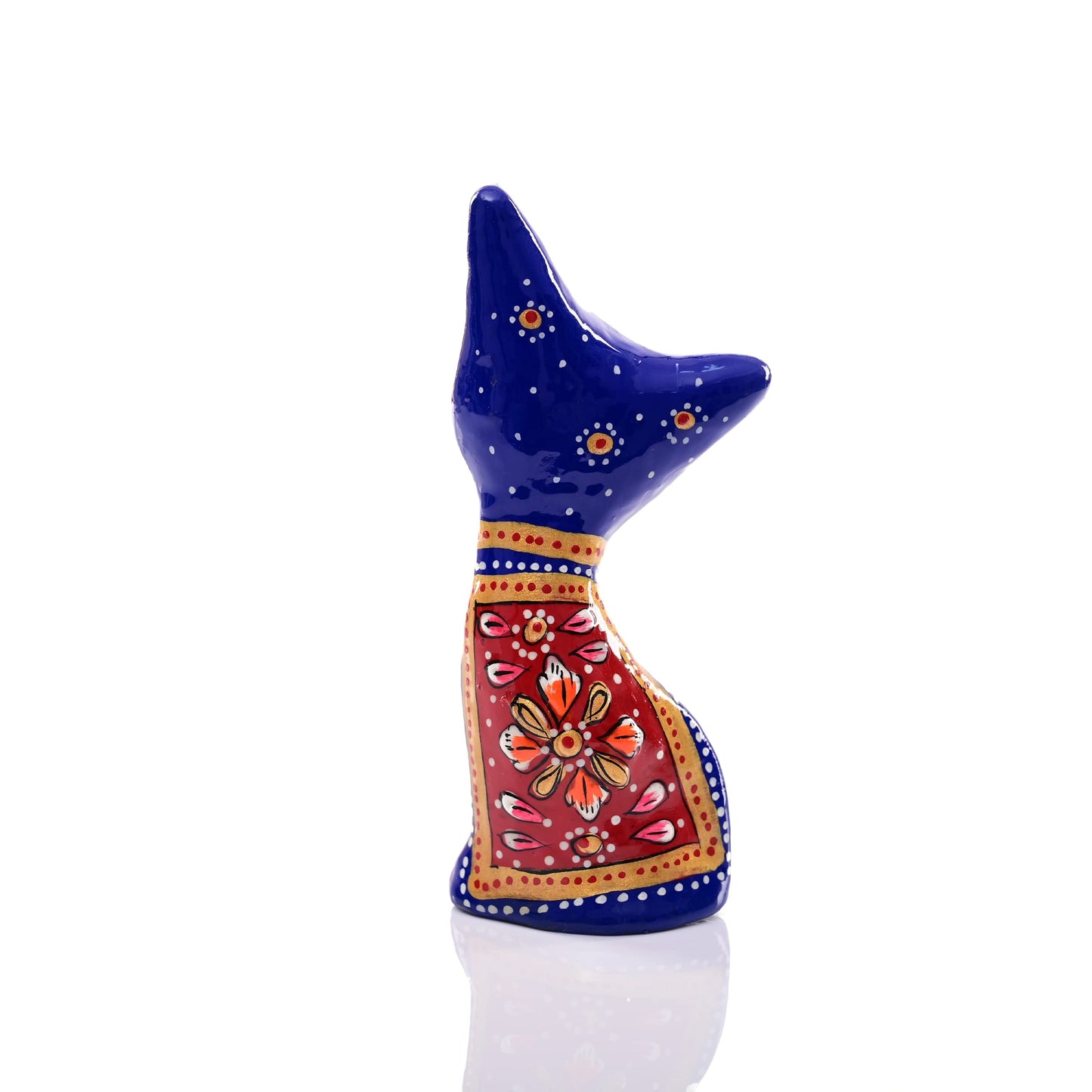Tarini Gallery Minakari Traditional Indian Rajasthani Décor Hand Painted Statue Sculpture Diwali Christmas Festive Decoration Showpiece for Table Home Office and Gifting (Blue Cat)