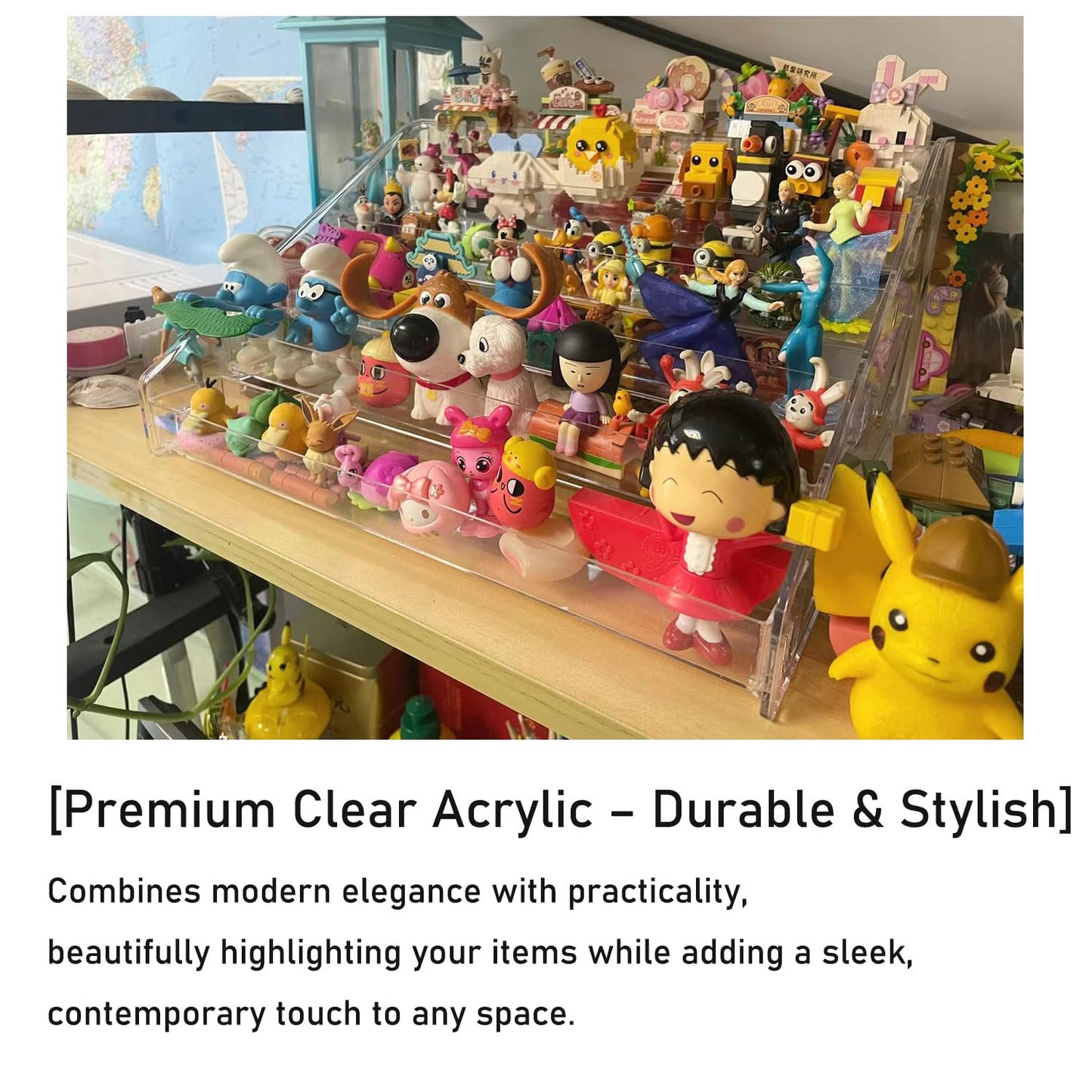 Himilucky 7 Tier Acrylic Display Stand Organiser with Fences, Perfume Stand Organiser, Clear Display Shelf for Home, Office, Retail for Funko Figures Toys Cupcake Food, Cologne, Cosmetics, Storage