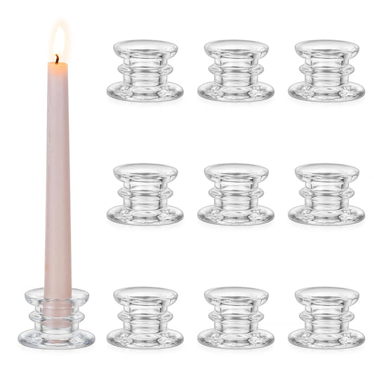 Glasseam Taper Candle Holders Bulk: 10pcs Glass Candle Sticks Holder Decor Clear Short Small Candlestick Holders Modern for Table Centerpiece Wedding Christmas Dinner Party