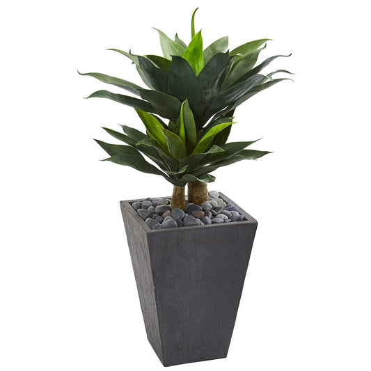 Nearly Natural 37in. Double Agave Succulent Artificial Plant in Slate Planter