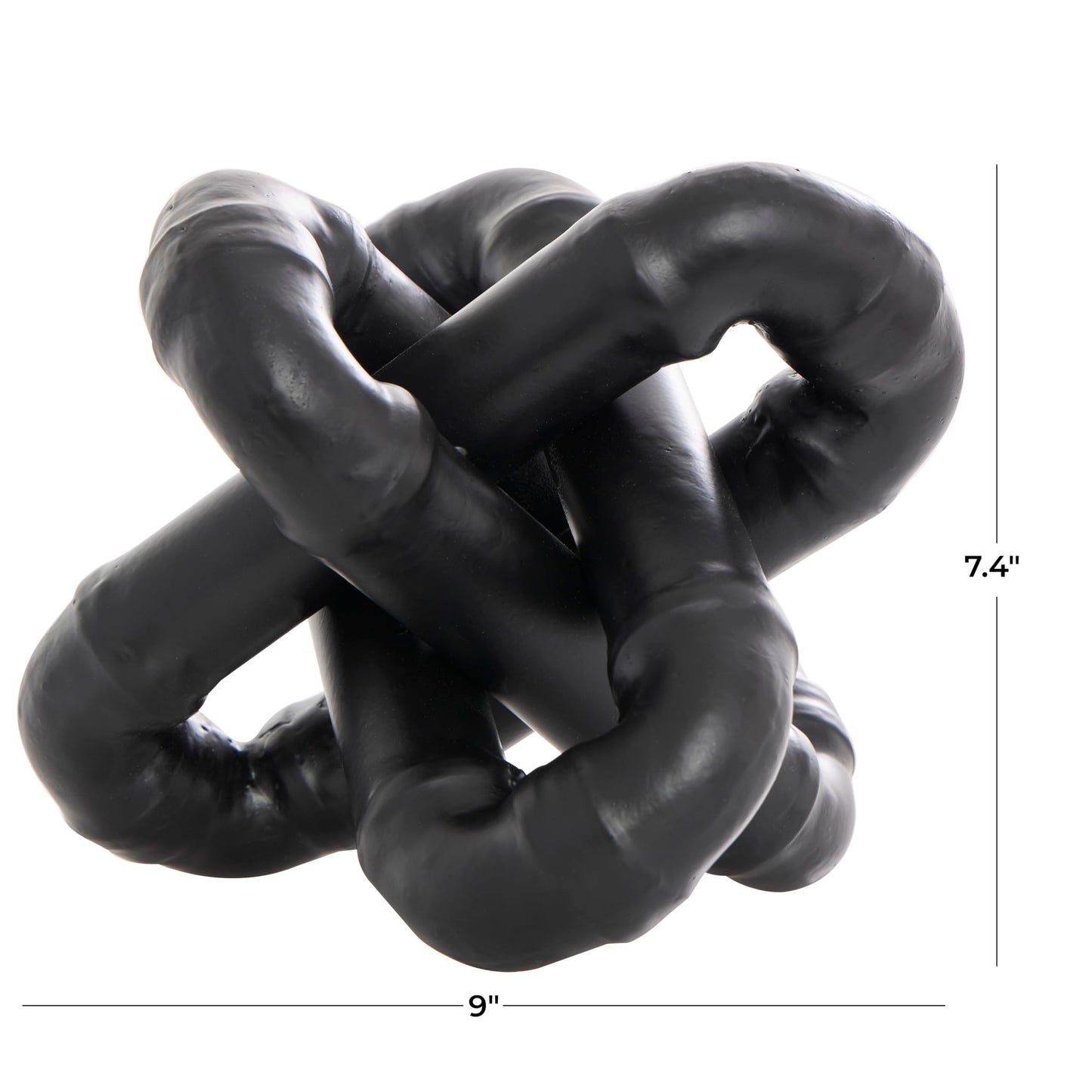 CosmoLiving by Cosmopolitan Metal Geometric Decorative Sculpture Chain Link Jack Home Decor Statue with Dimensional Ridges, Accent Figurine 9" x 9" x 7", Black