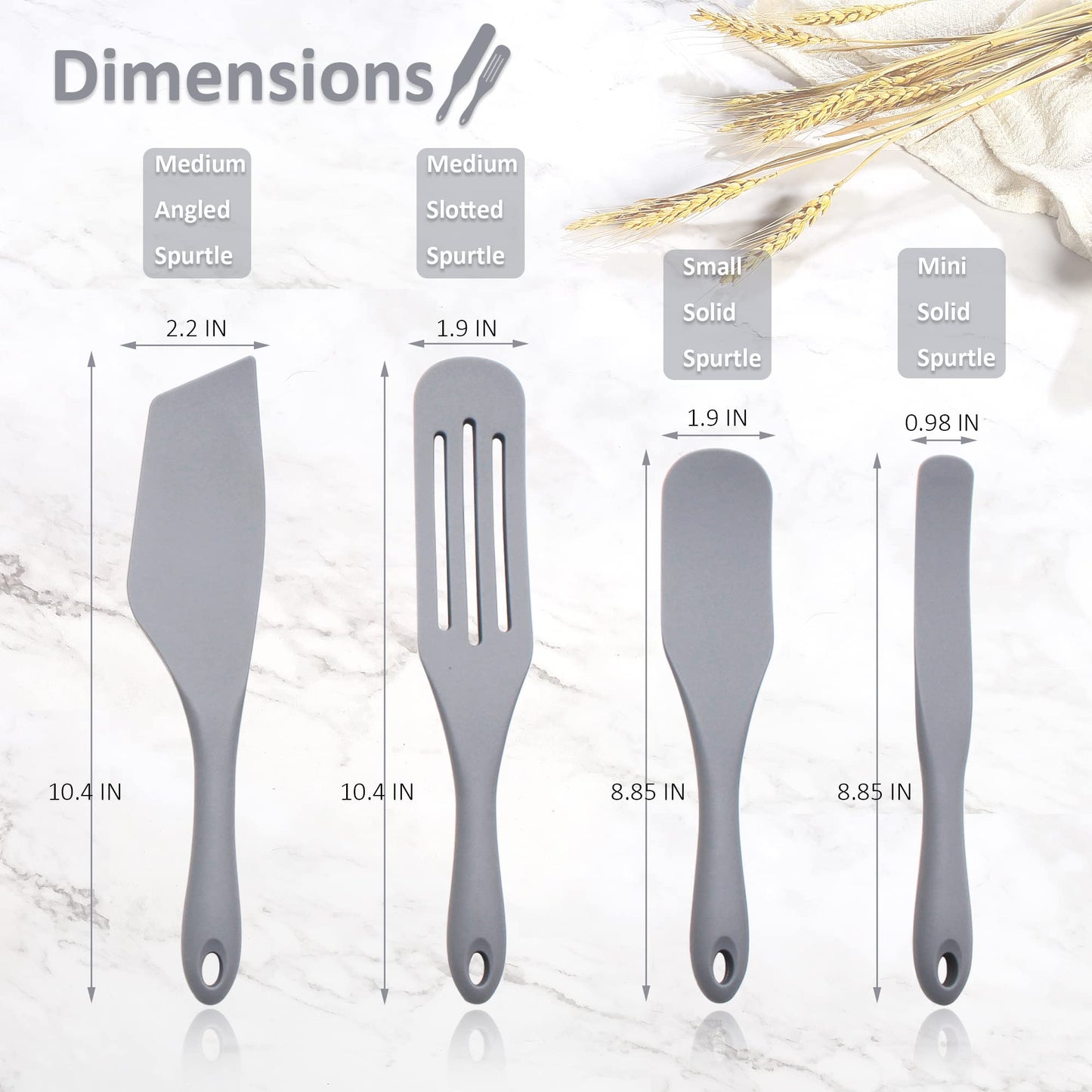 Tongjude Silicone Spurtle Set, Silicone Spatula Set, Heat Resistant Cooking Utensil for Nonstick Cookware, Serving，Baking, Whisking, Smashing, Scooping, Spreading, 4 Piece