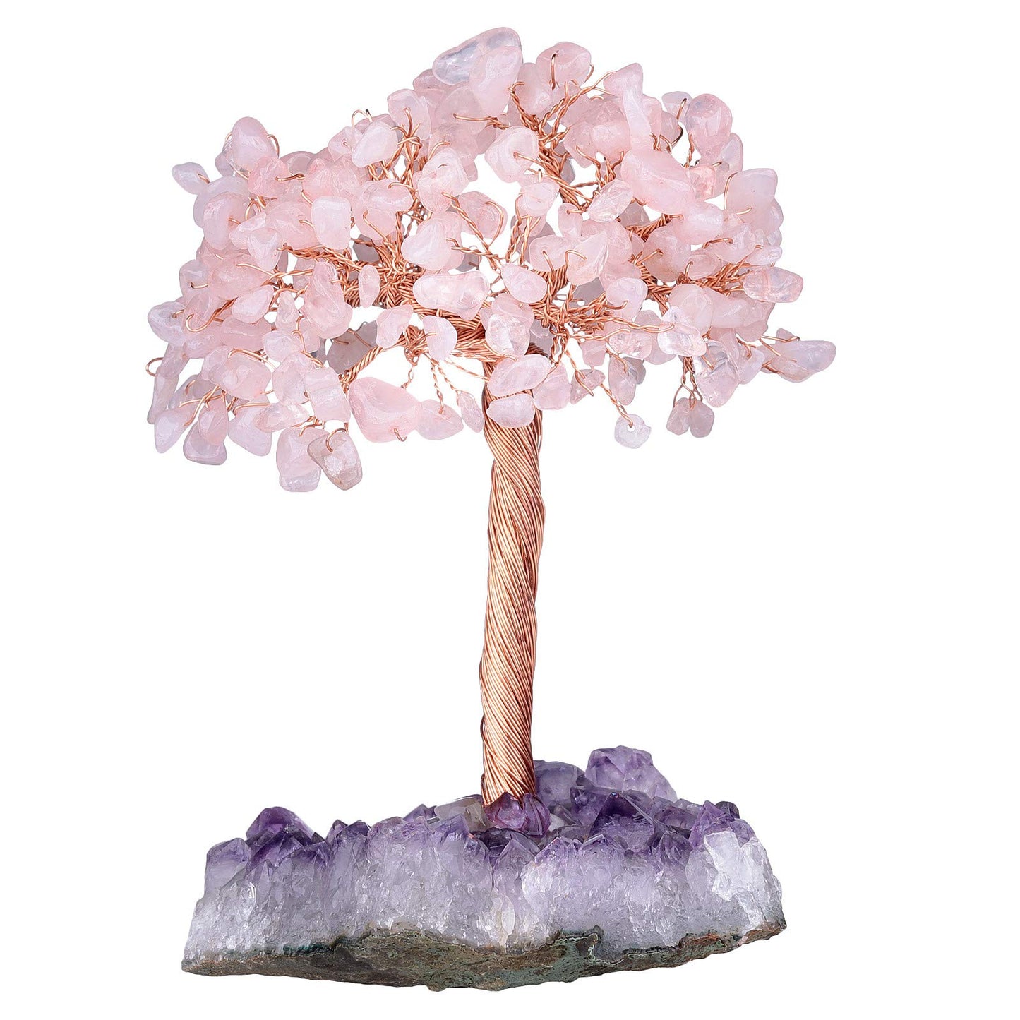 rockcloud Natural Rose Quartz Crystal Stone Money Tree Feng Shui Desk Decor
