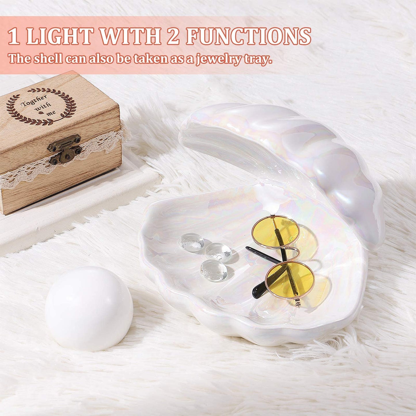 IMIKEYA Ceramic Shell Pearl Light, White LED Clam with Pearl Light in Shell Lamp for Tabletop Decoration, Souvenir, Birthday Gift
