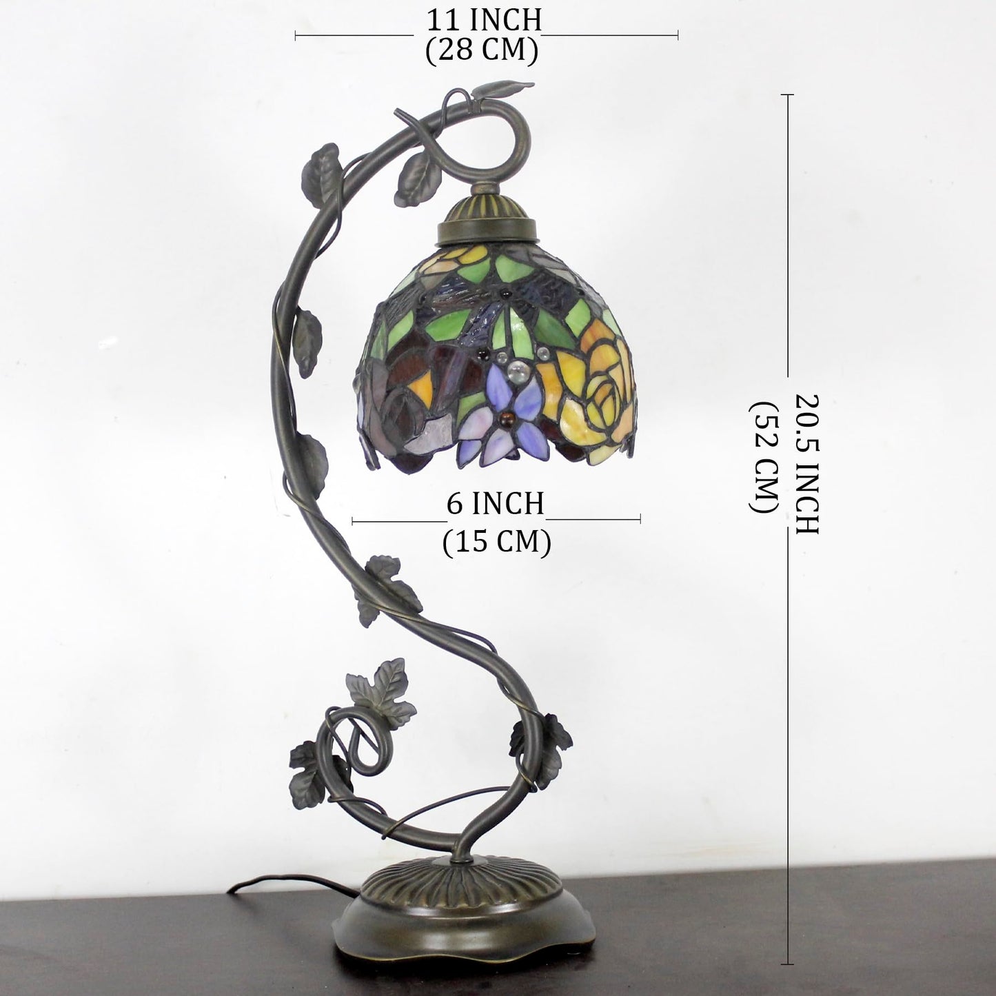 WERFACTORY Tiffany Table Lamp Rose Style Stained Glass Reading Desk Light
