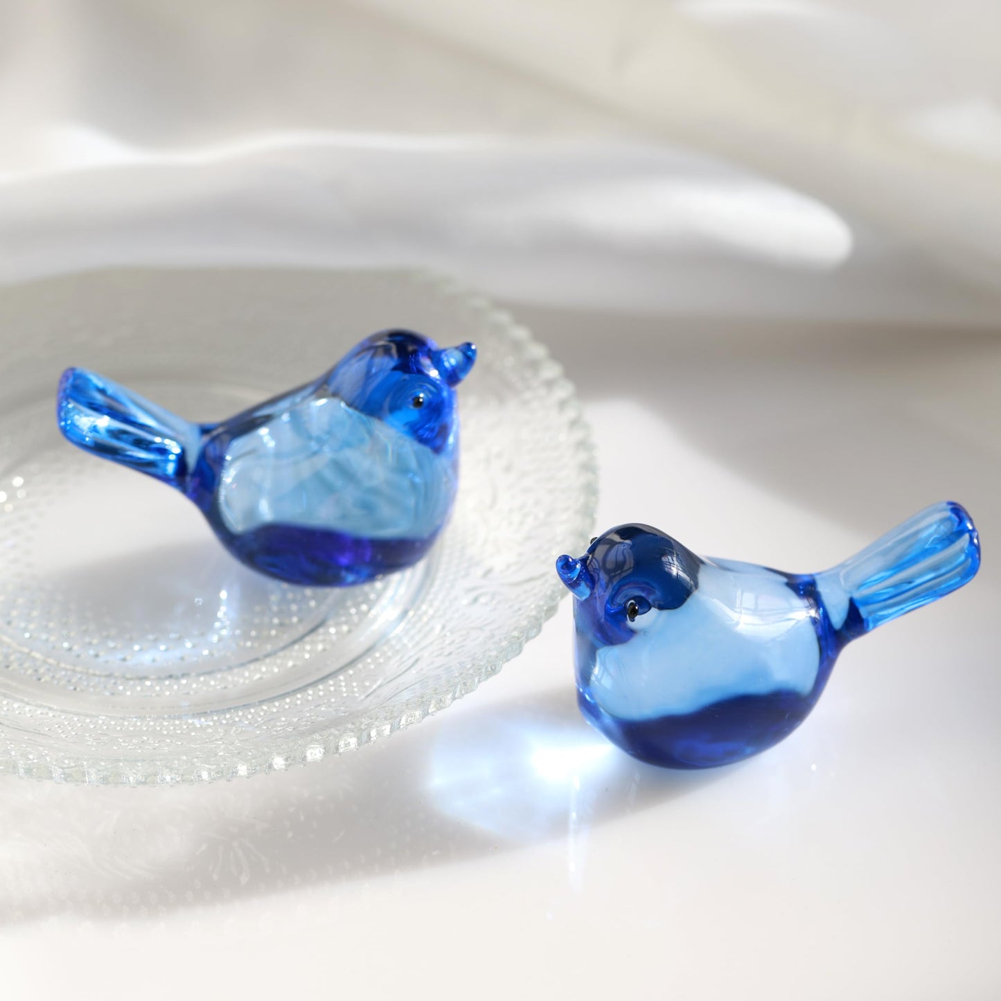 H&D HYALINE & DORA 3" Handmade Glass Bird Figurine Blown Glass Birds Ornament Crystal Glass Animals Decorative Collectible Figurines(Dark Blue)