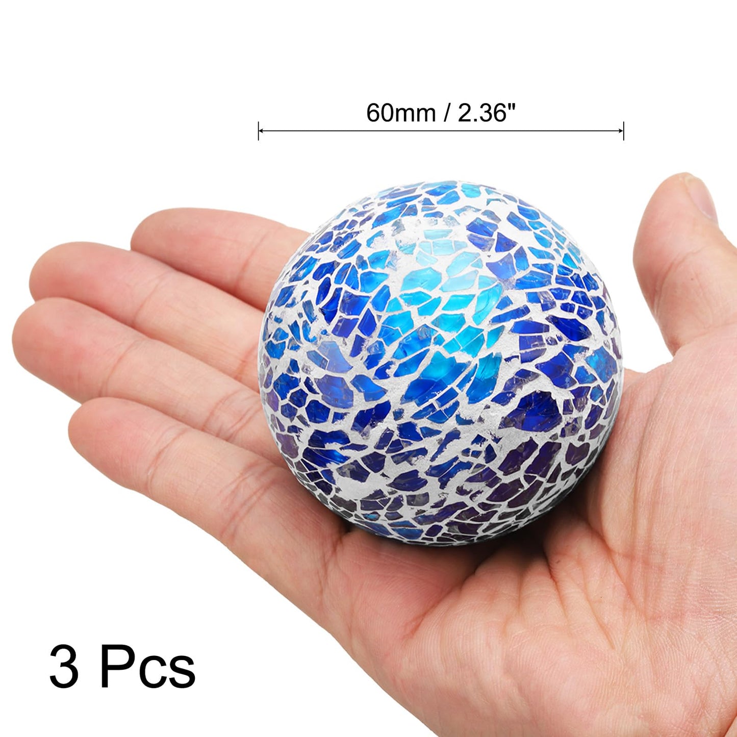 UXCELL 3 Pcs Decorative Glass Orbs 2.36 Inch Centerpiece Balls for Decor, Deep Light Blue