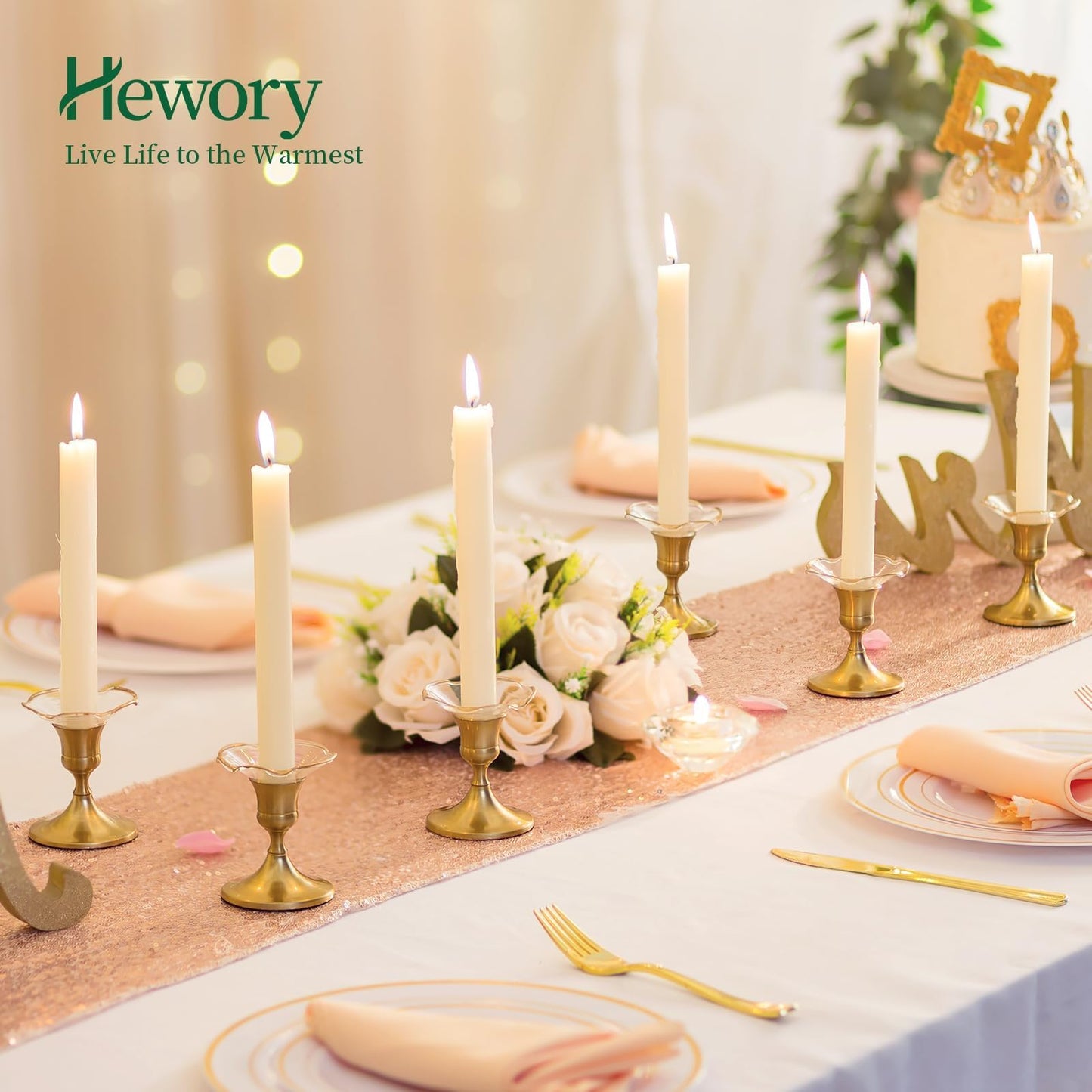 Hewory Glass Bobeches for Candlestick Holders, 3 PCS Candle Drip Protector Rings for Taper, Candle Drip Catcher for Candle Stick Candle Holder for Wedding Party Church Home (Scallop, Gold Rim)