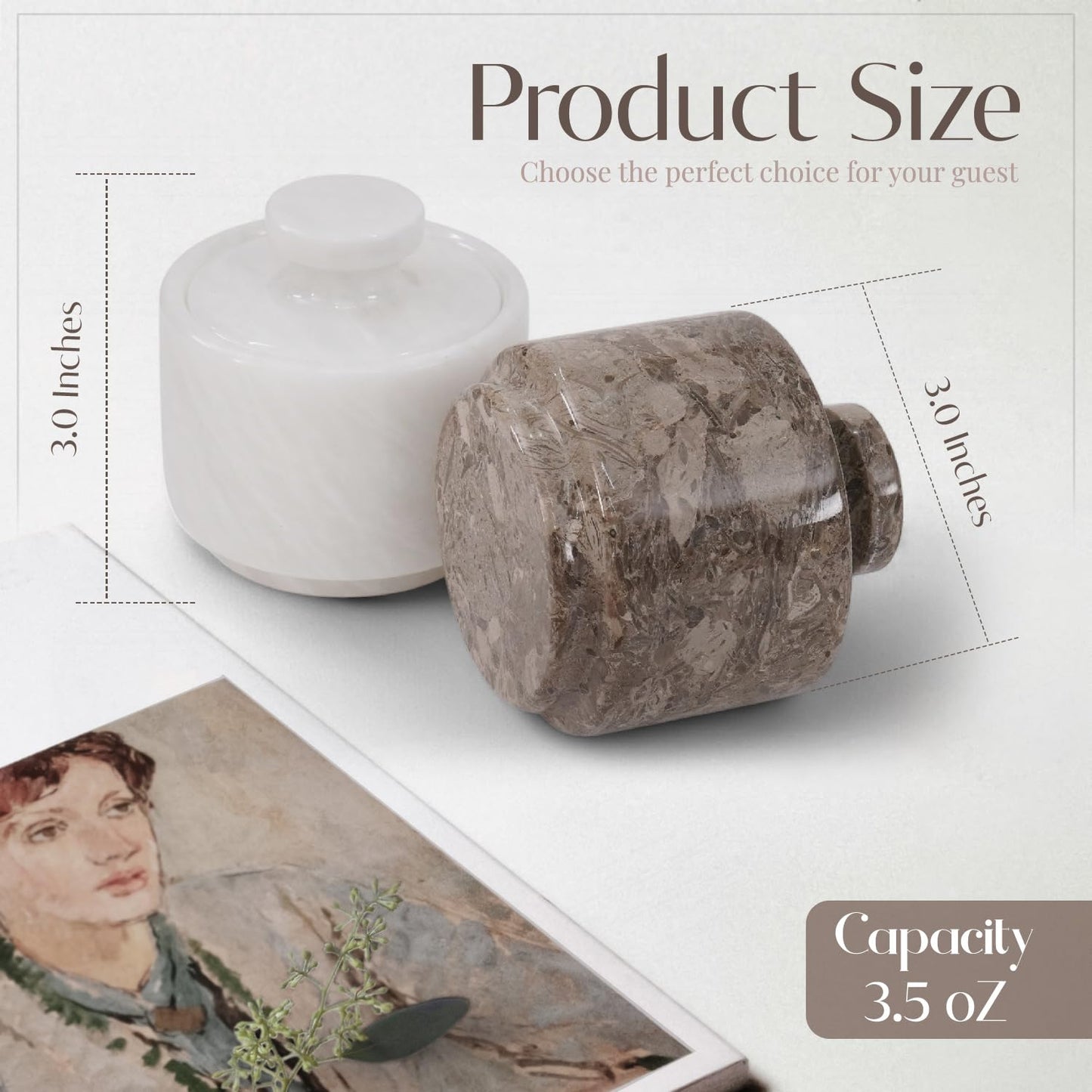 MARBLOUS KRAFTS Marble Salt Cellar with Lid 3" White and Oceanic Celtic Salt & Pepper Containers, Perfect for Home & Kitchen Countertop, Salt Dish & Sugar Bowls for Table Decor, Gift for Mom