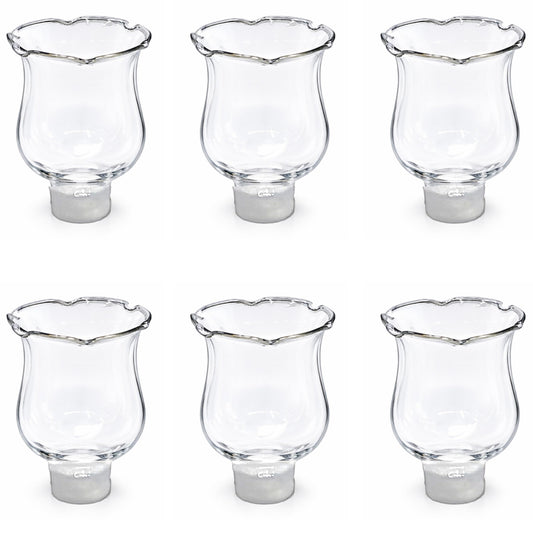4E's Novelty Clear Glass Votive Cups with Peg - Pack of 6 - Tulip Votive for Candelabra Candle Holder, Home Interior Candle Sconce Glass Replacement Parts, Shabbat Candle Glass Oil Lamp (2.75" Tall)
