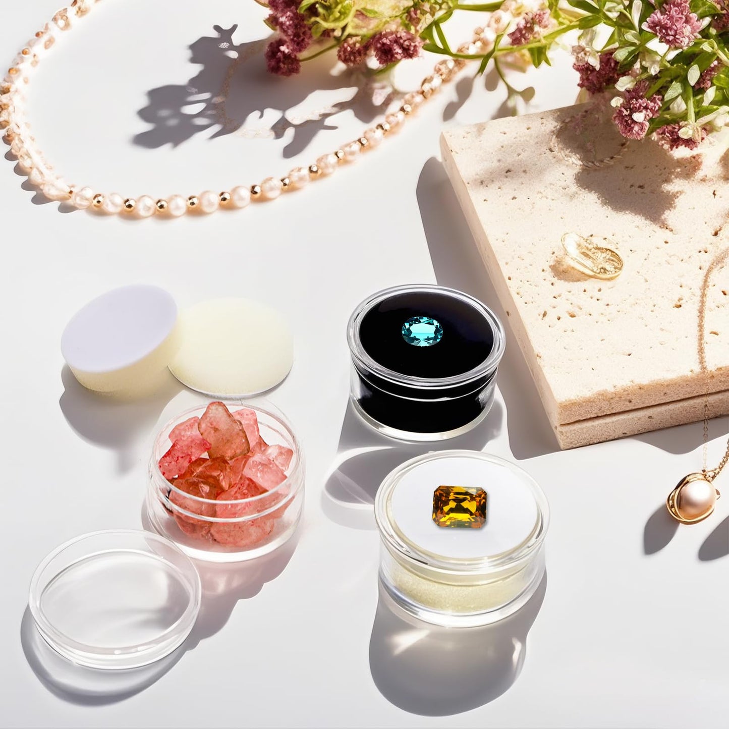 Tosnail 40 Pack Mini Round Gem Box, Diamond Jewelry Storage Container, Small Charm Display Case for Charm, Crystal, Gemstone, Loose Diamond