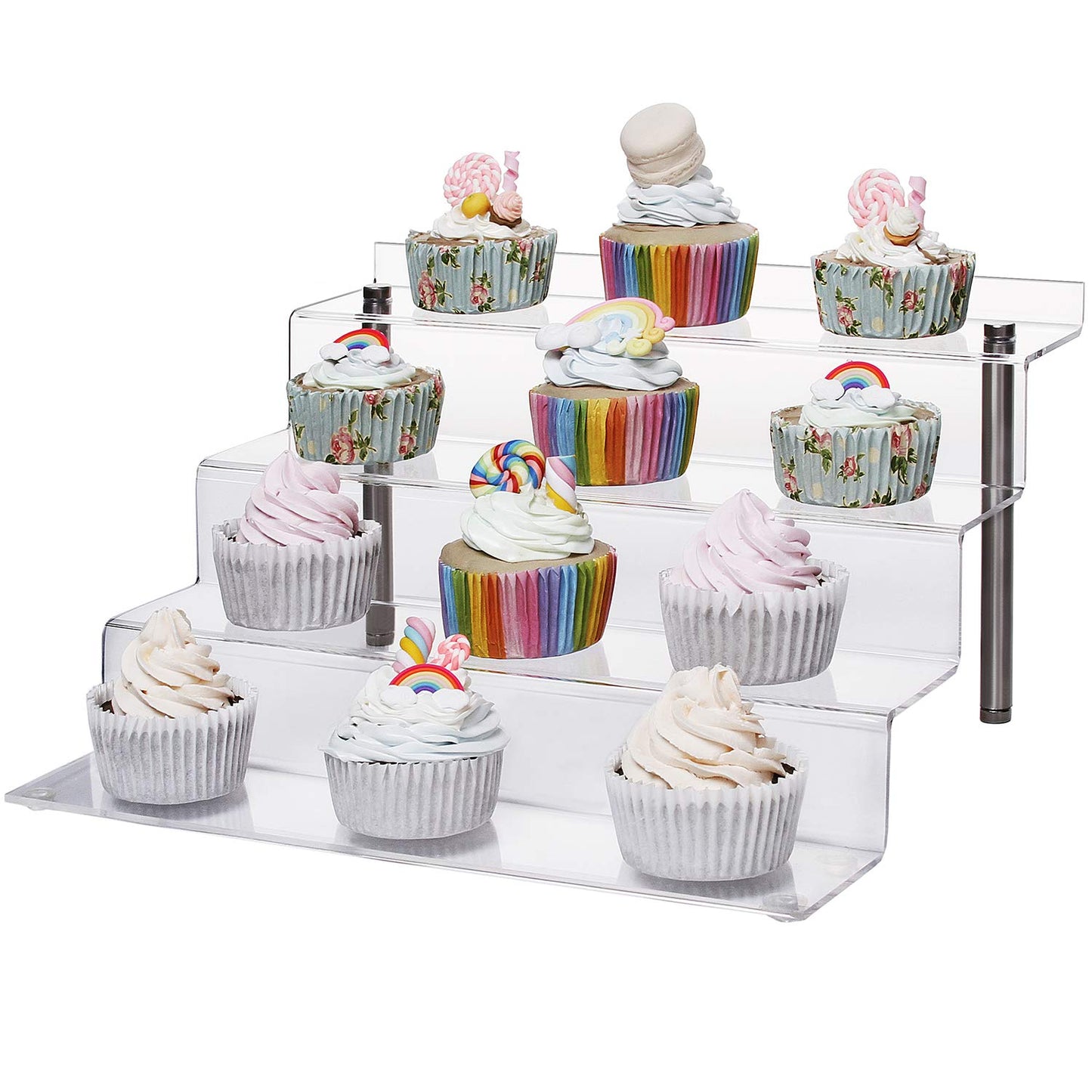 CECOLIC Acrylic Riser Shelf 4 Tier Clear Display Stand for Collectibles Pop Figures, Cupcakes, Perfumes, Display Risers for Decorating & Organizing - 11.8 x 10.8 x 6.5 in (Large, 1 Pack)