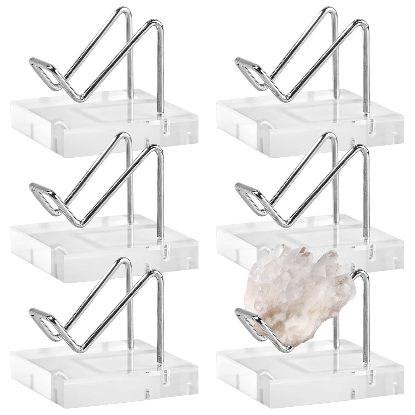 Toyosport 6 Pcs Crystal Display Stand, Rock Display Stands, Acrylic, Crystal Display Shelf with Metal Arms, 5cm Clear Base, Ideal for Rocks, Crystals, and Jewelry Showcasing